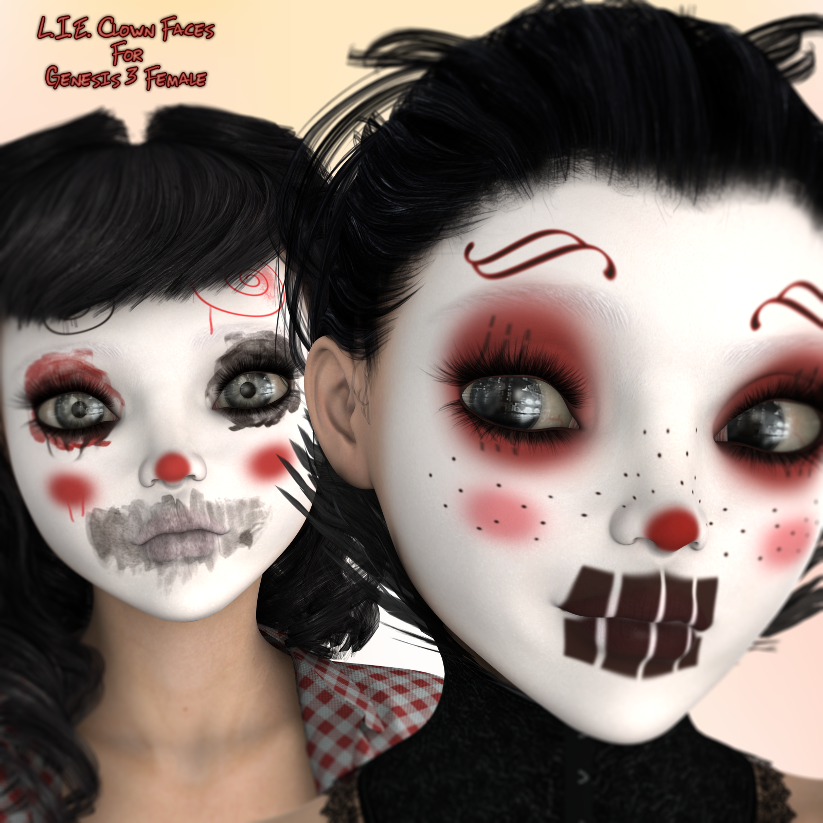 L.I.E. Clown Faces For Genesis 3 Female by N/A