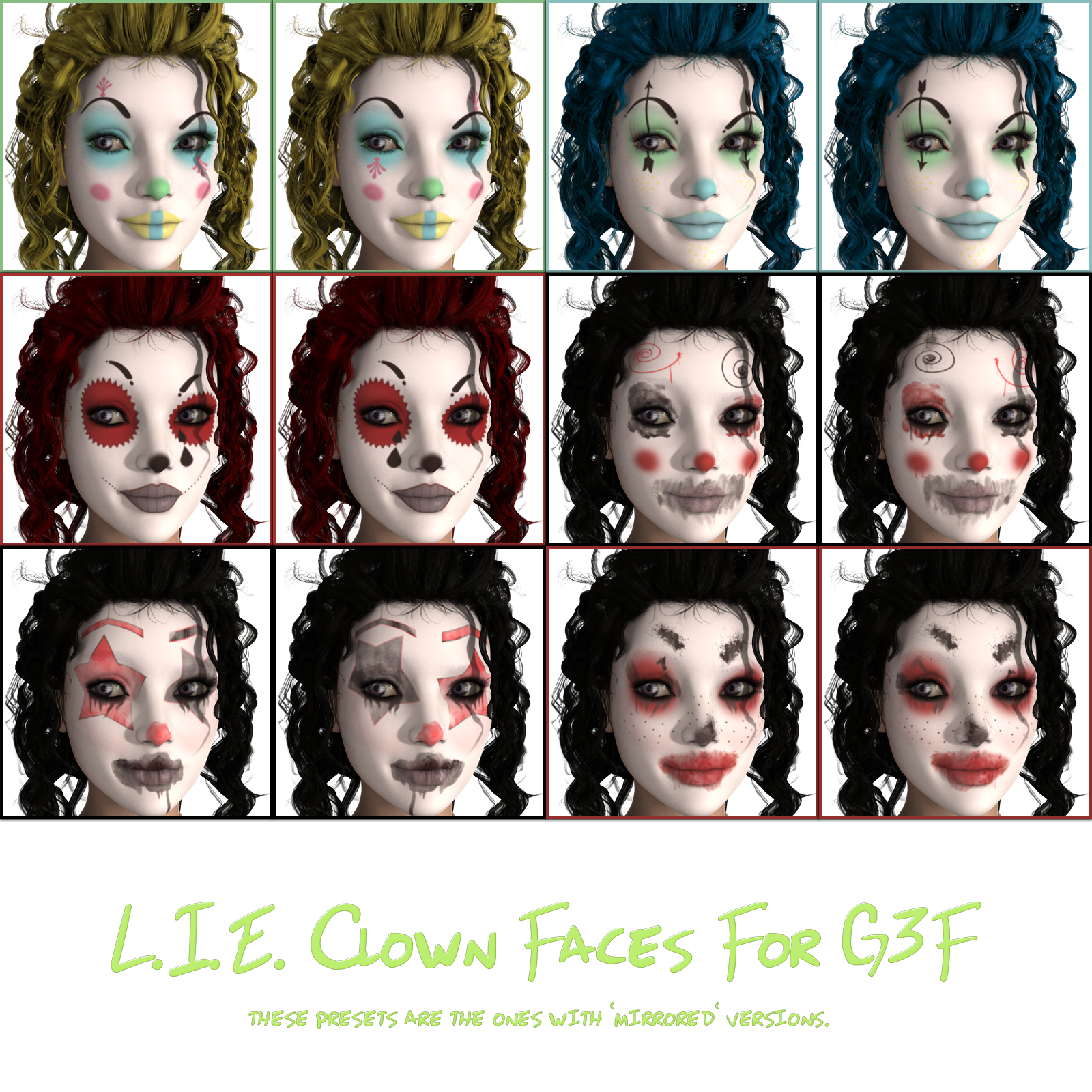 L.I.E. Clown Faces For Genesis 3 Female by N/A
