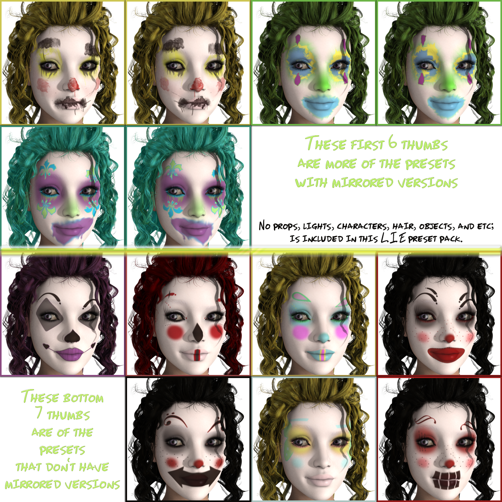 L.I.E. Clown Faces For Genesis 3 Female by N/A