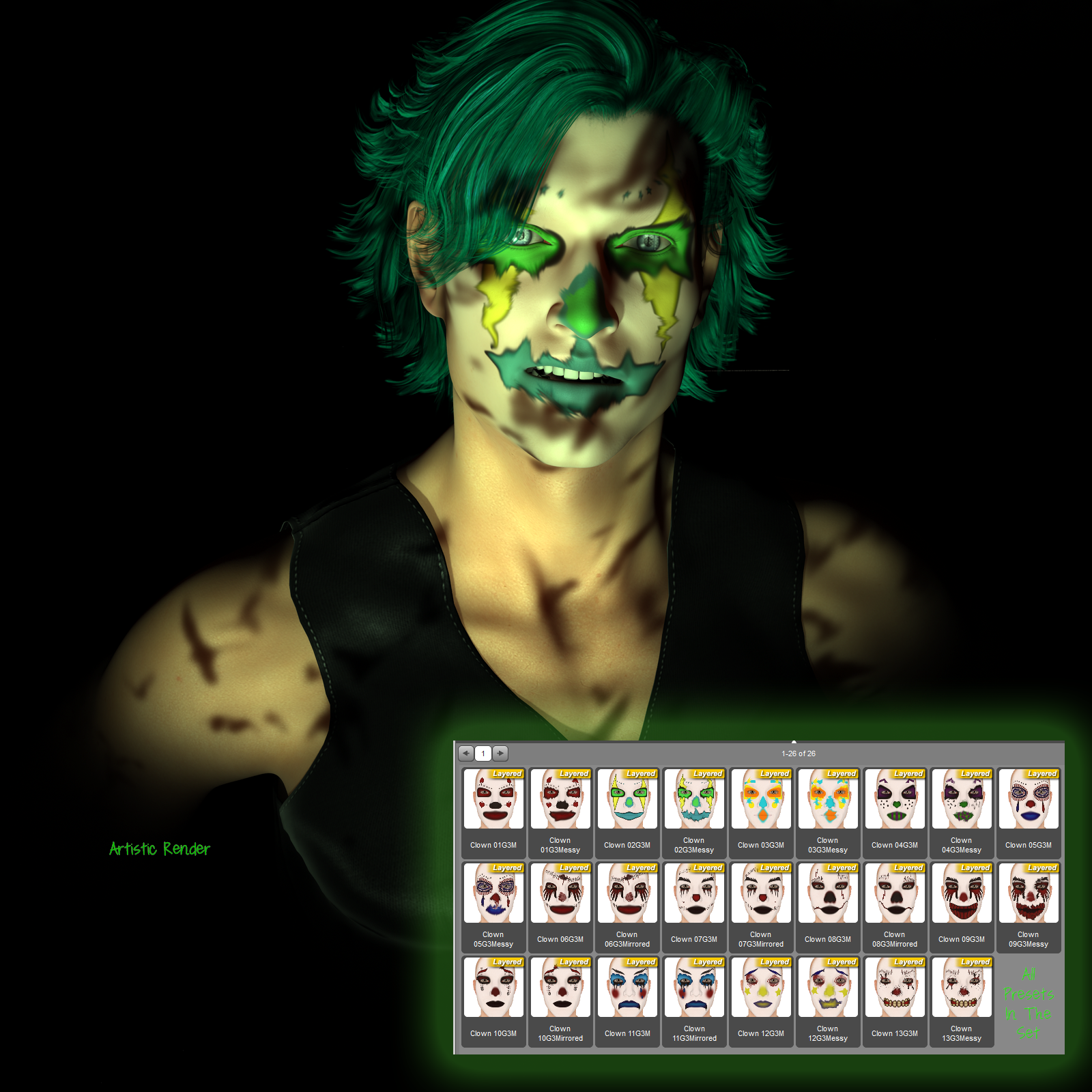 L.I.E. Clown Faces For Genesis 3 Male by N/A
