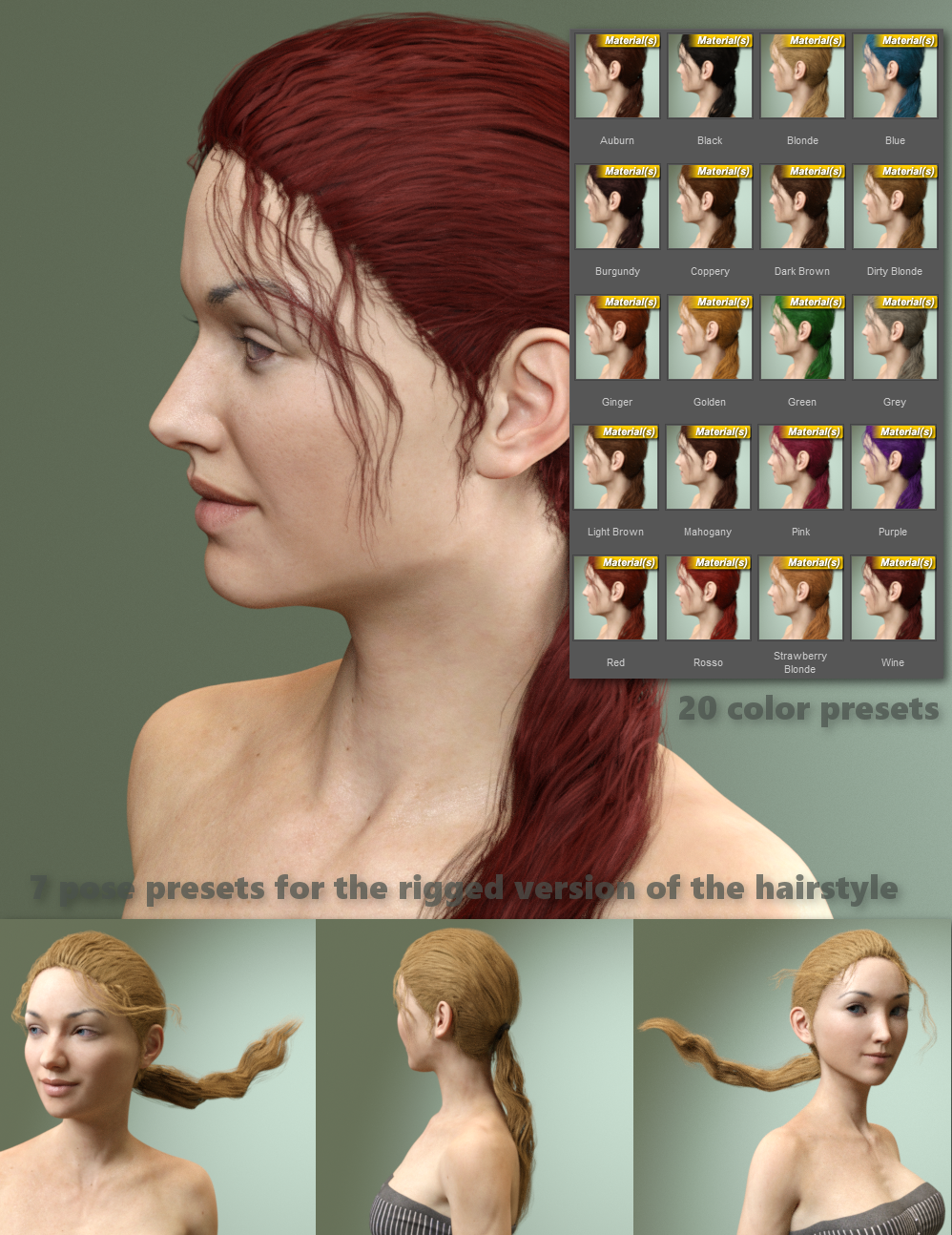 Hana Hair for Genesis 3 Female(s) by N/A