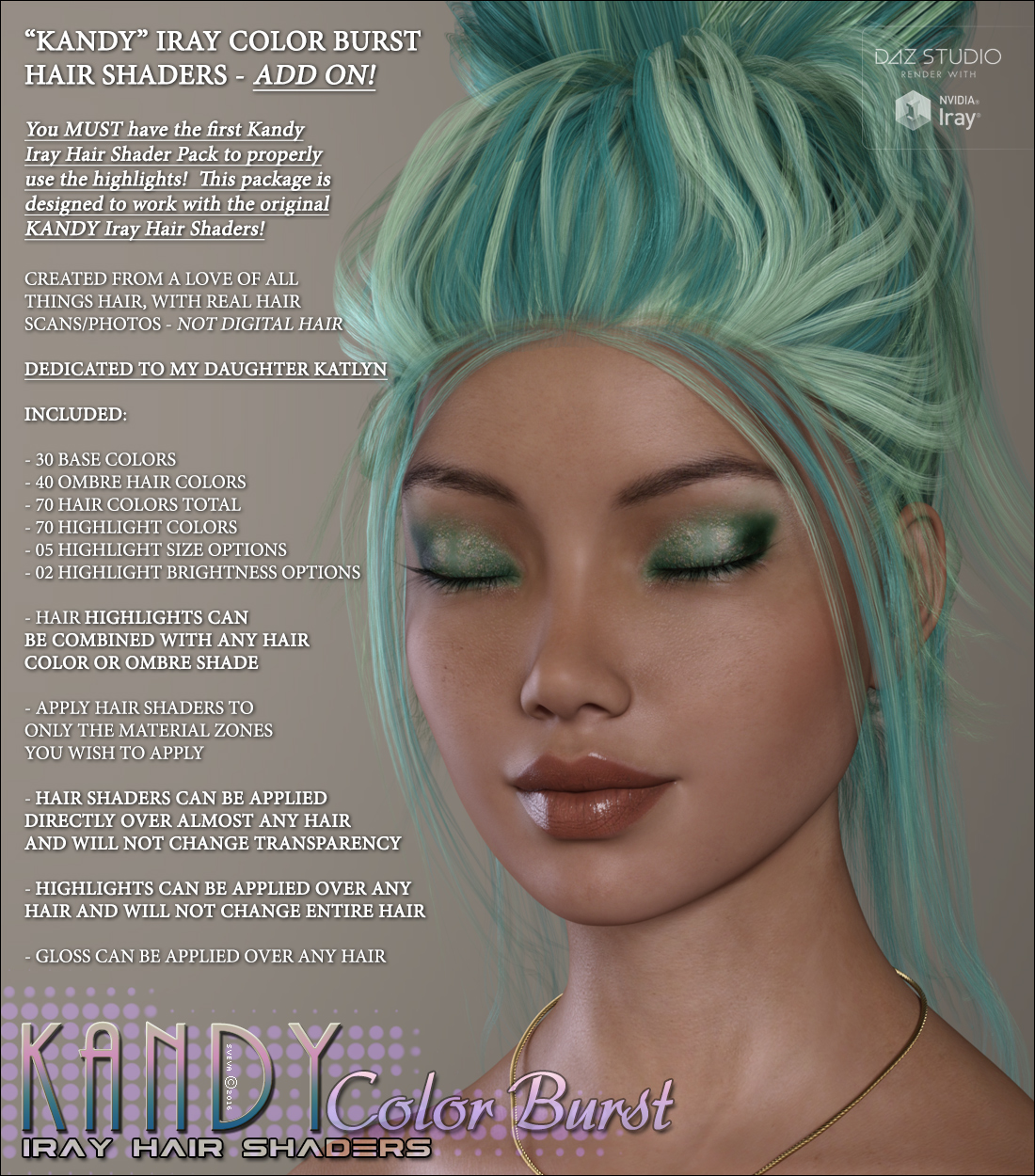 SV's Kandy Iray Color Burst Hair Shaders by N/A
