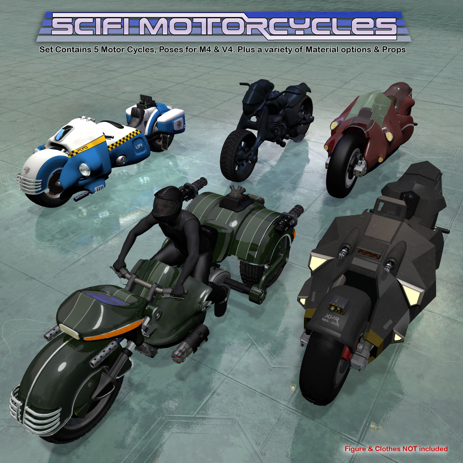 5 X Sci-Fi Motorcycles by N/A