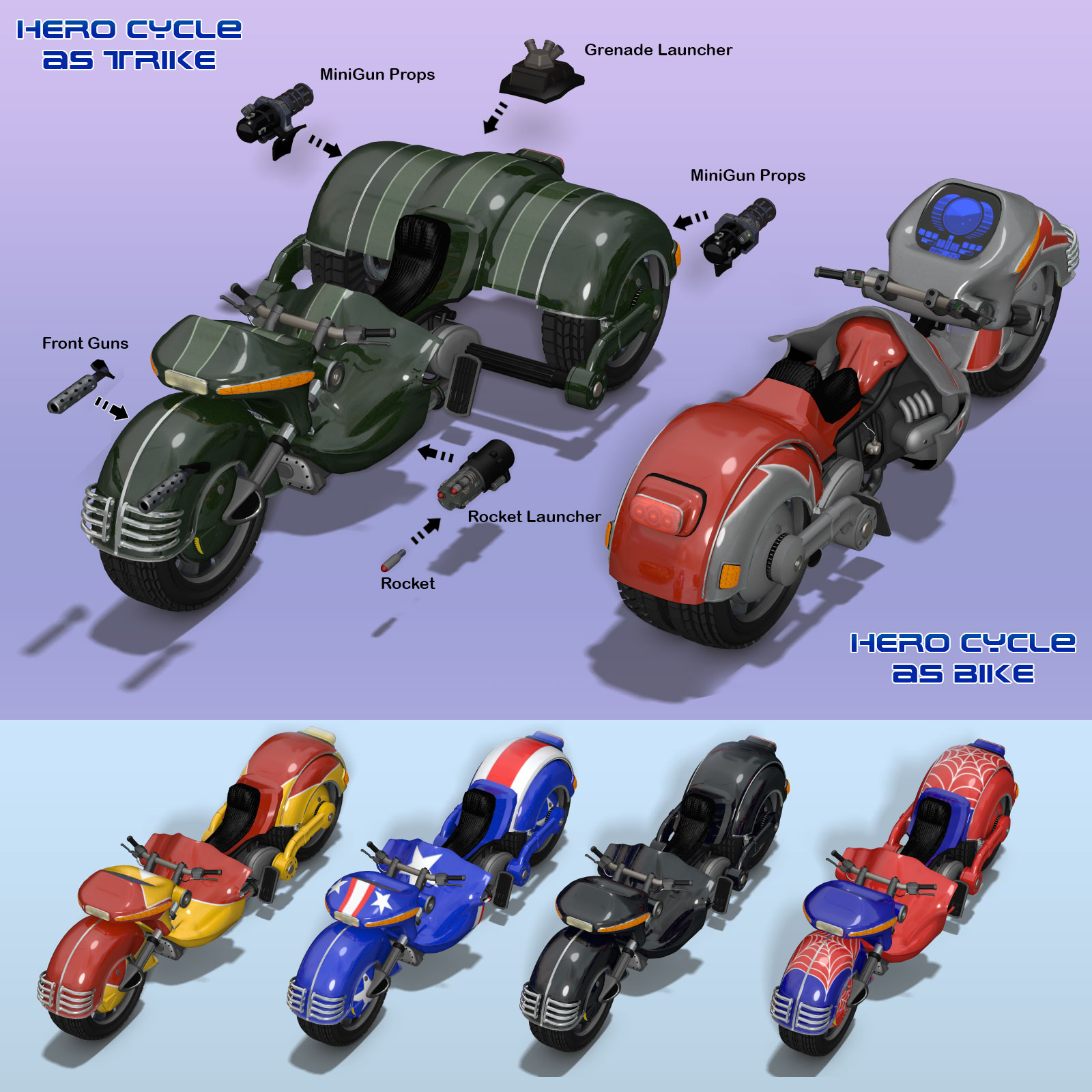 5 X Sci-Fi Motorcycles by N/A