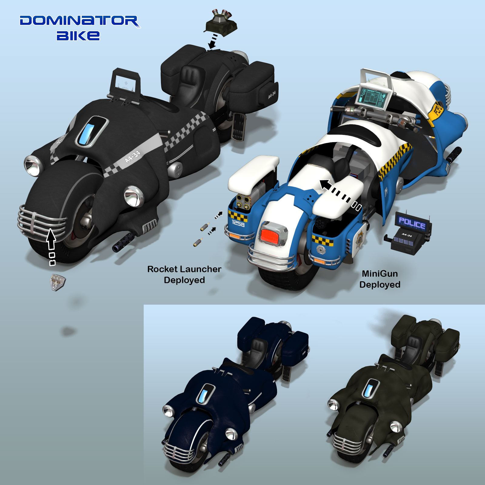 5 X Sci-Fi Motorcycles by N/A