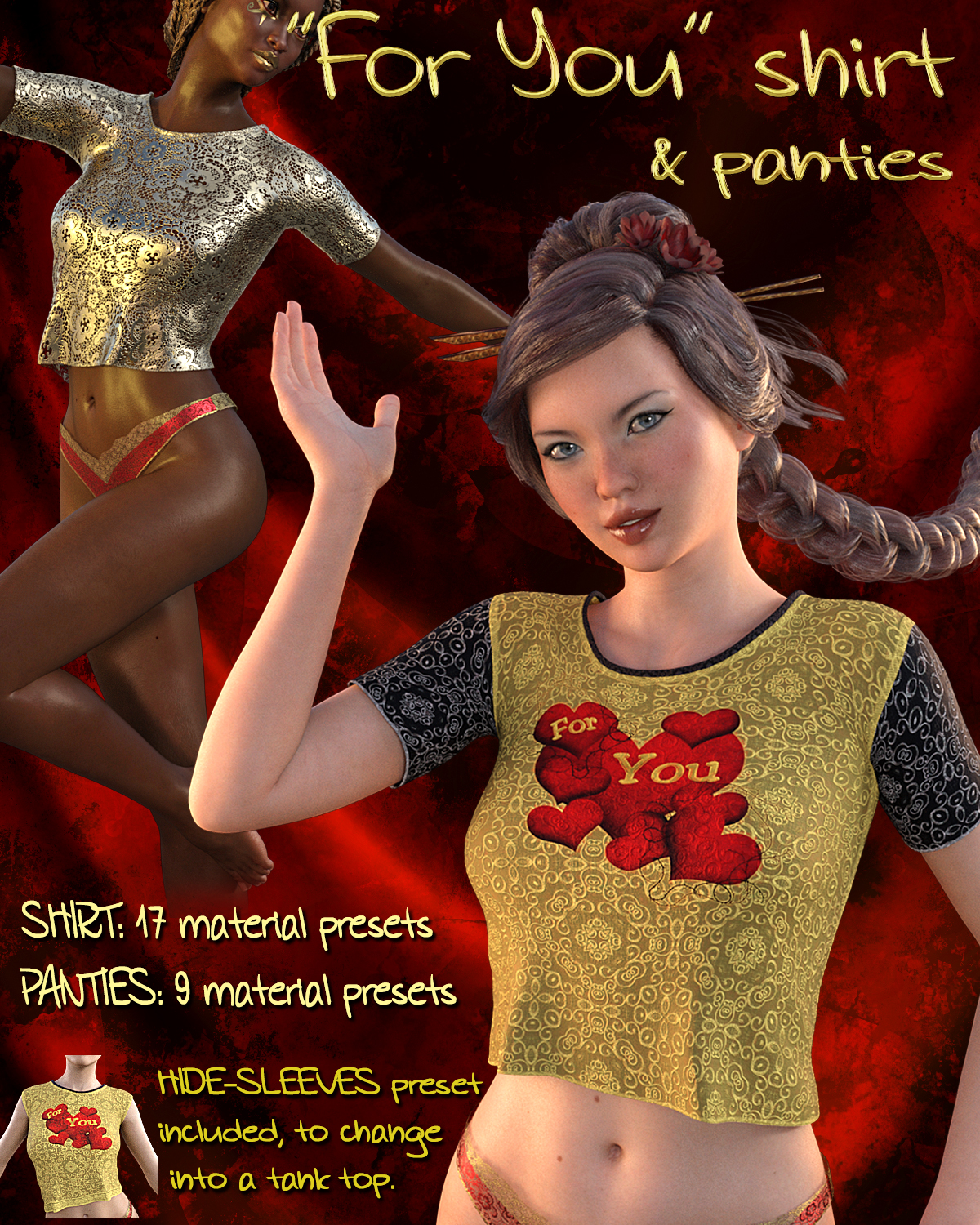 For-You Shirt and Panties for Genesis 3 Female(s) by N/A