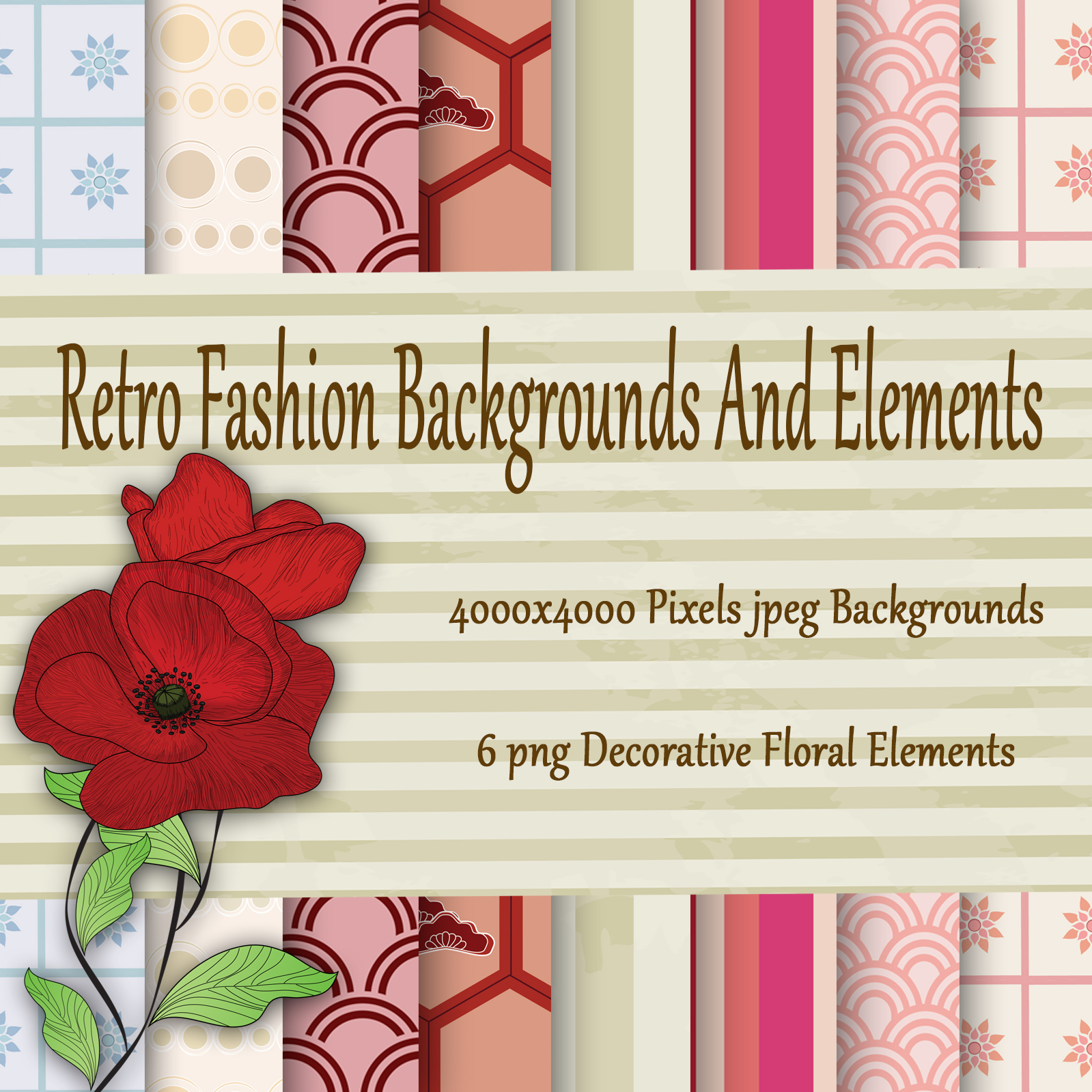 Retro Fashion Backgrounds and Decorative Elements by N/A