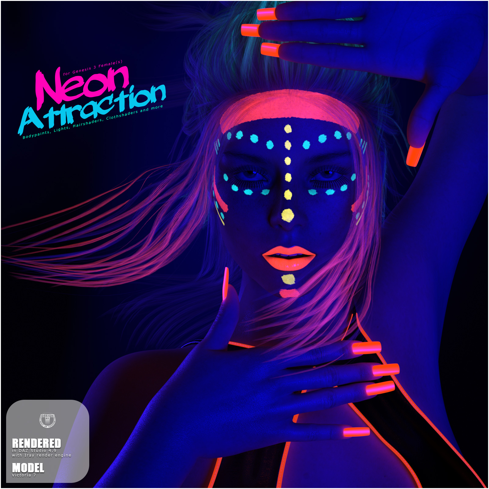Neon Attraction: Bodypaints, Lights and Shaders for Genesis 3 Females by N/A