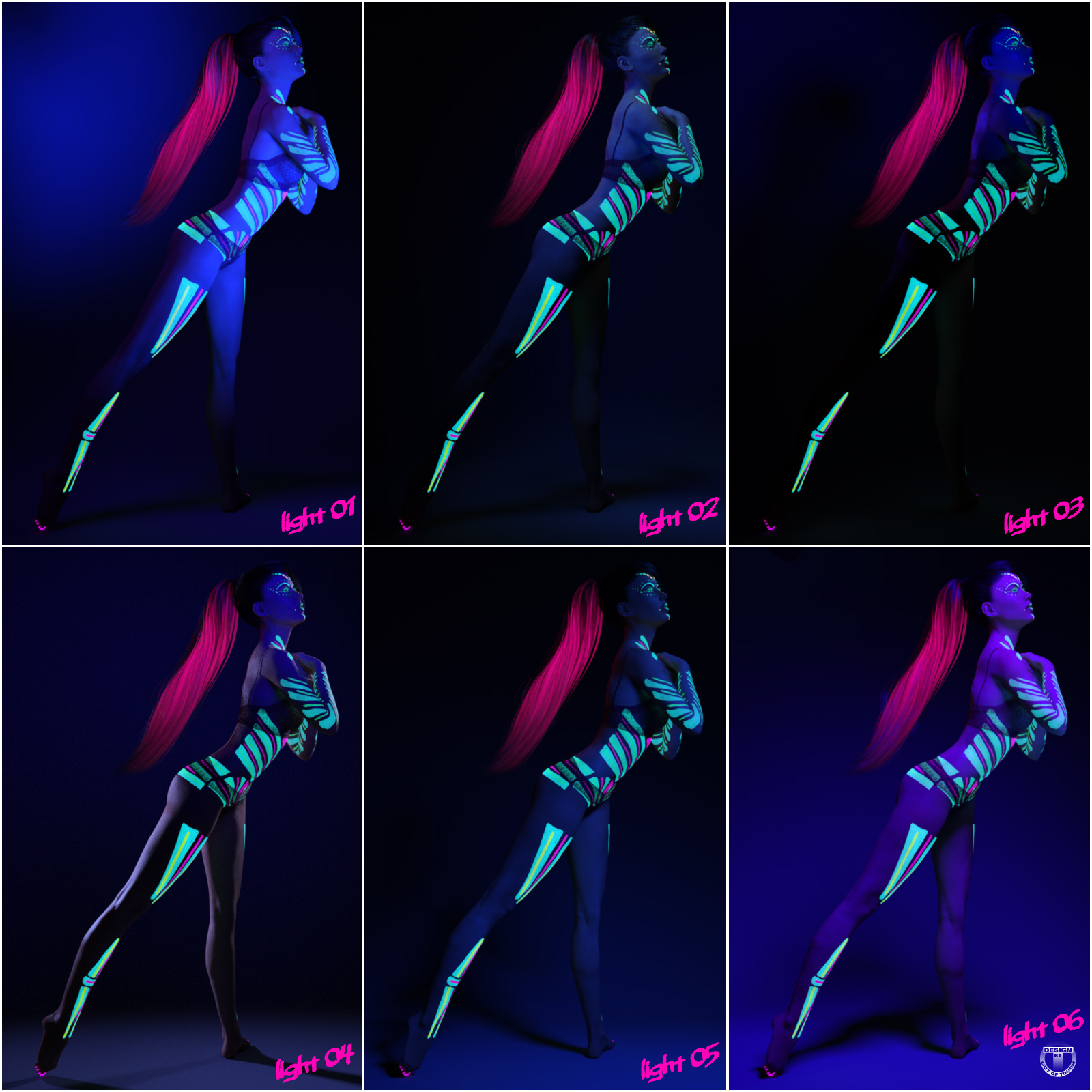 Neon Attraction: Bodypaints, Lights and Shaders for Genesis 3 Females by N/A