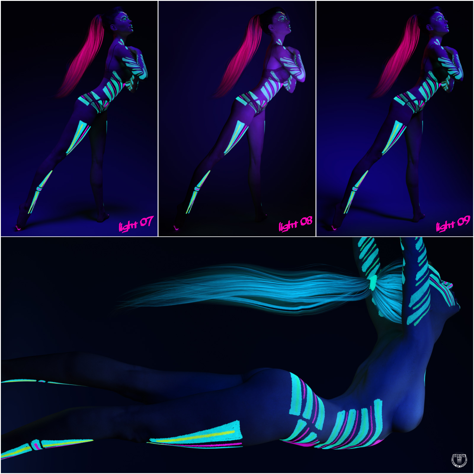 Neon Attraction: Bodypaints, Lights and Shaders for Genesis 3 Females by N/A