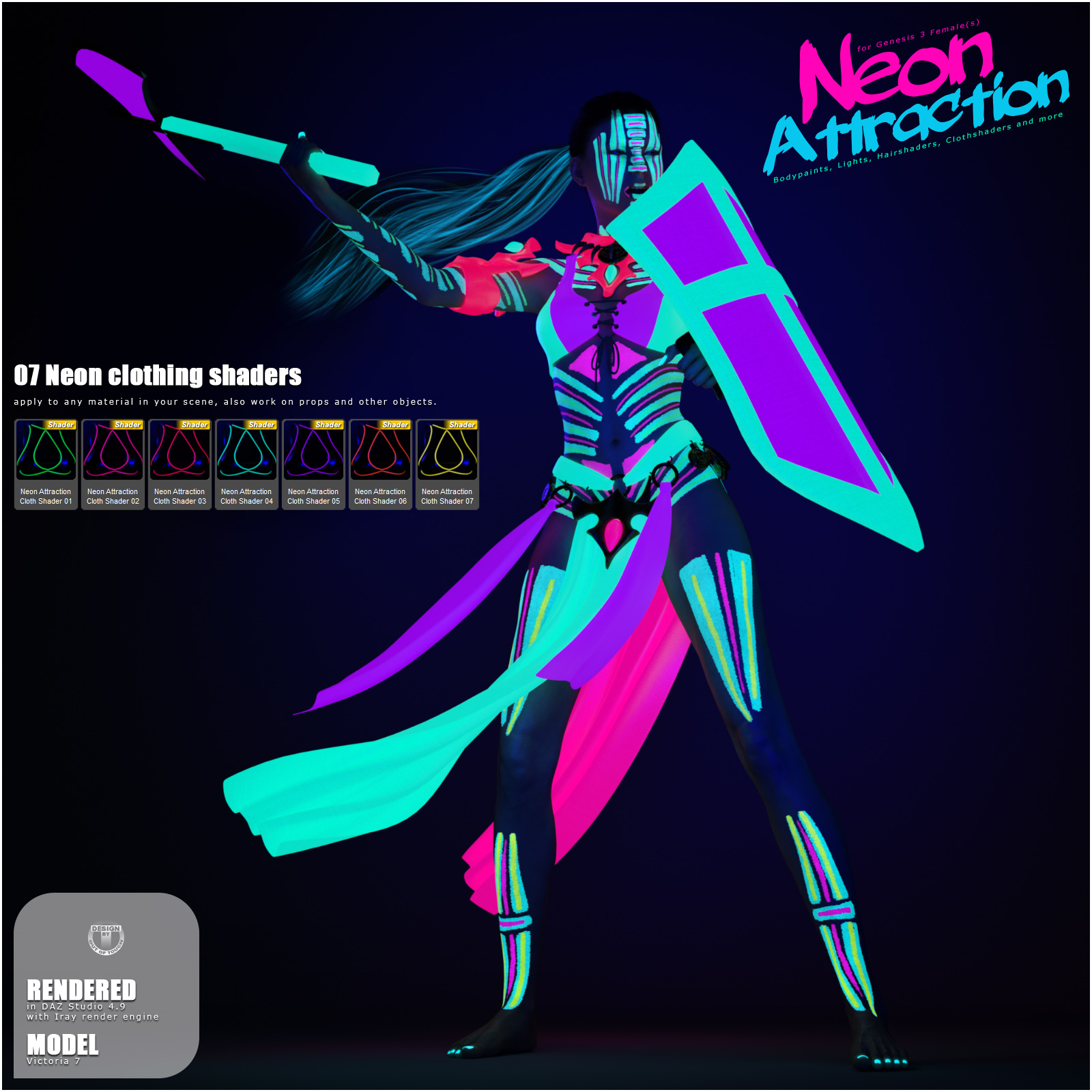 Neon Attraction: Bodypaints, Lights and Shaders for Genesis 3 Females by N/A