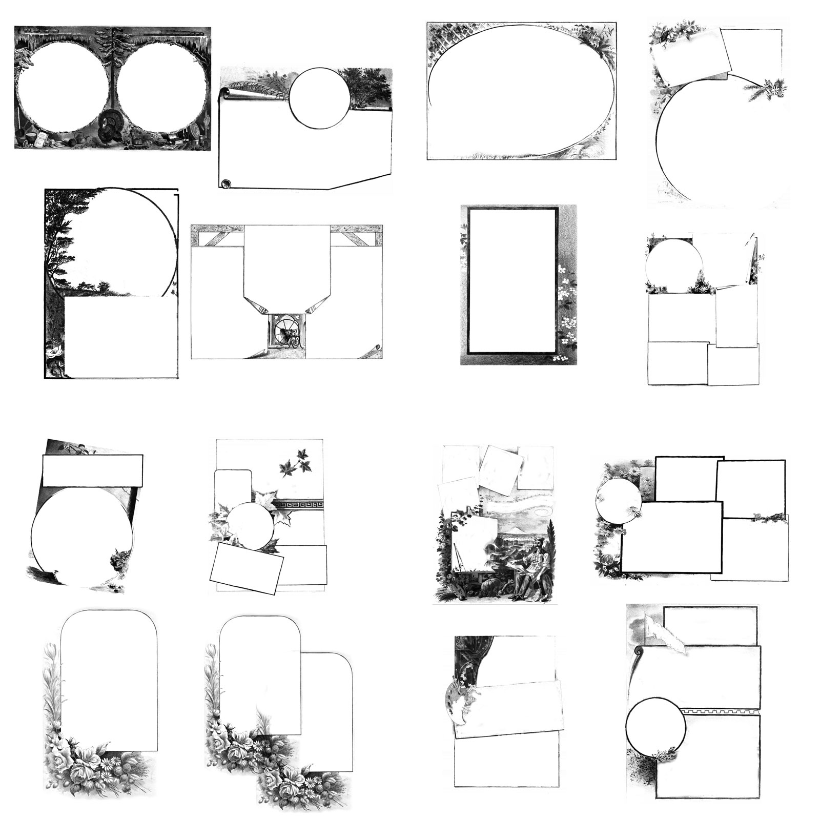 Old Book Sketched Frames PS Brushes by N/A