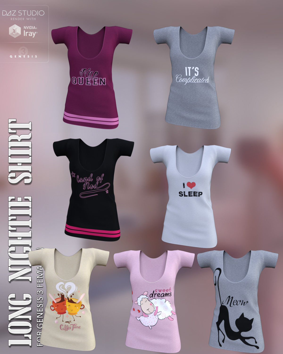 Long Nightie Shirt for Genesis 3 Females by N/A