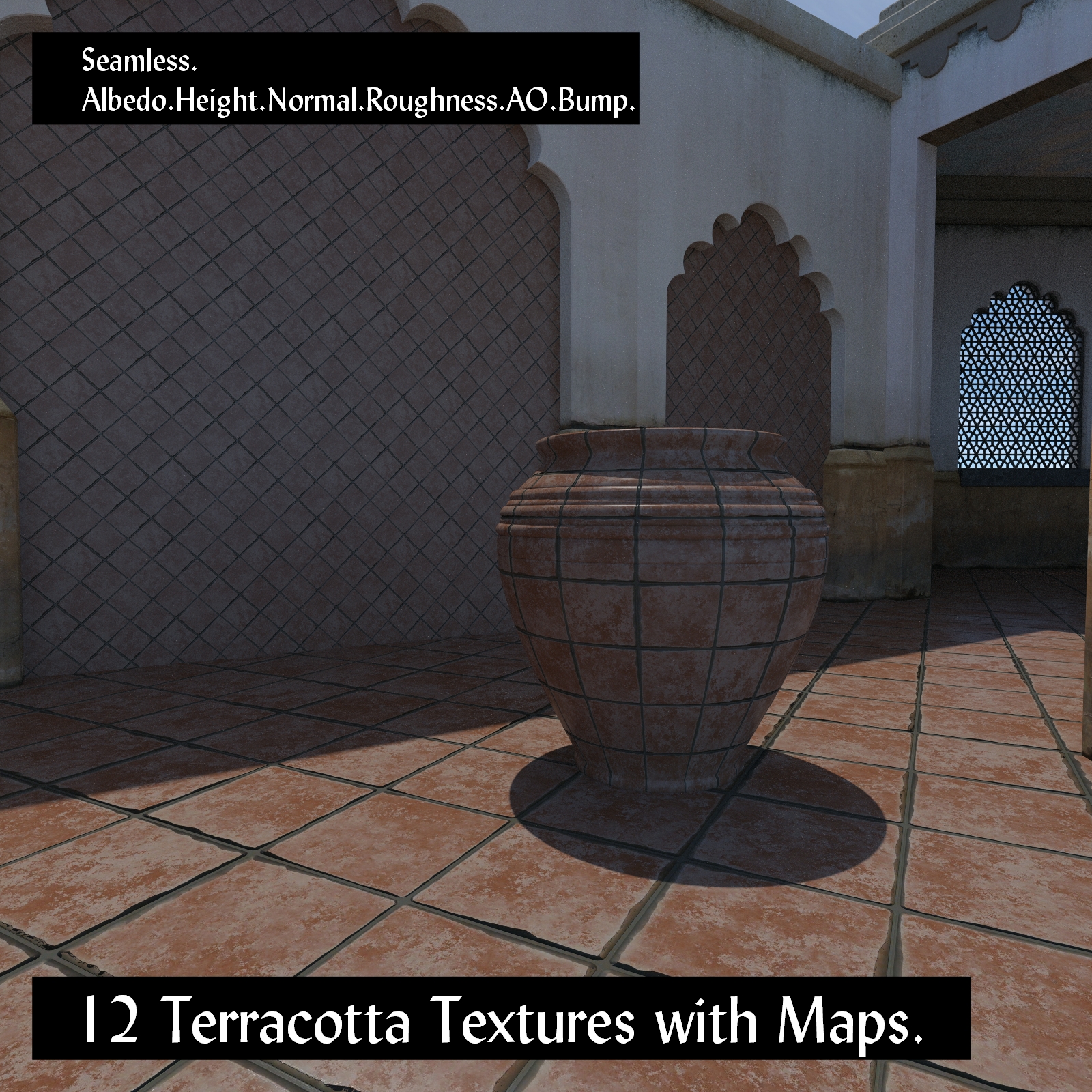 12 Seamless Terracotta Tiles and Texture Maps by N/A
