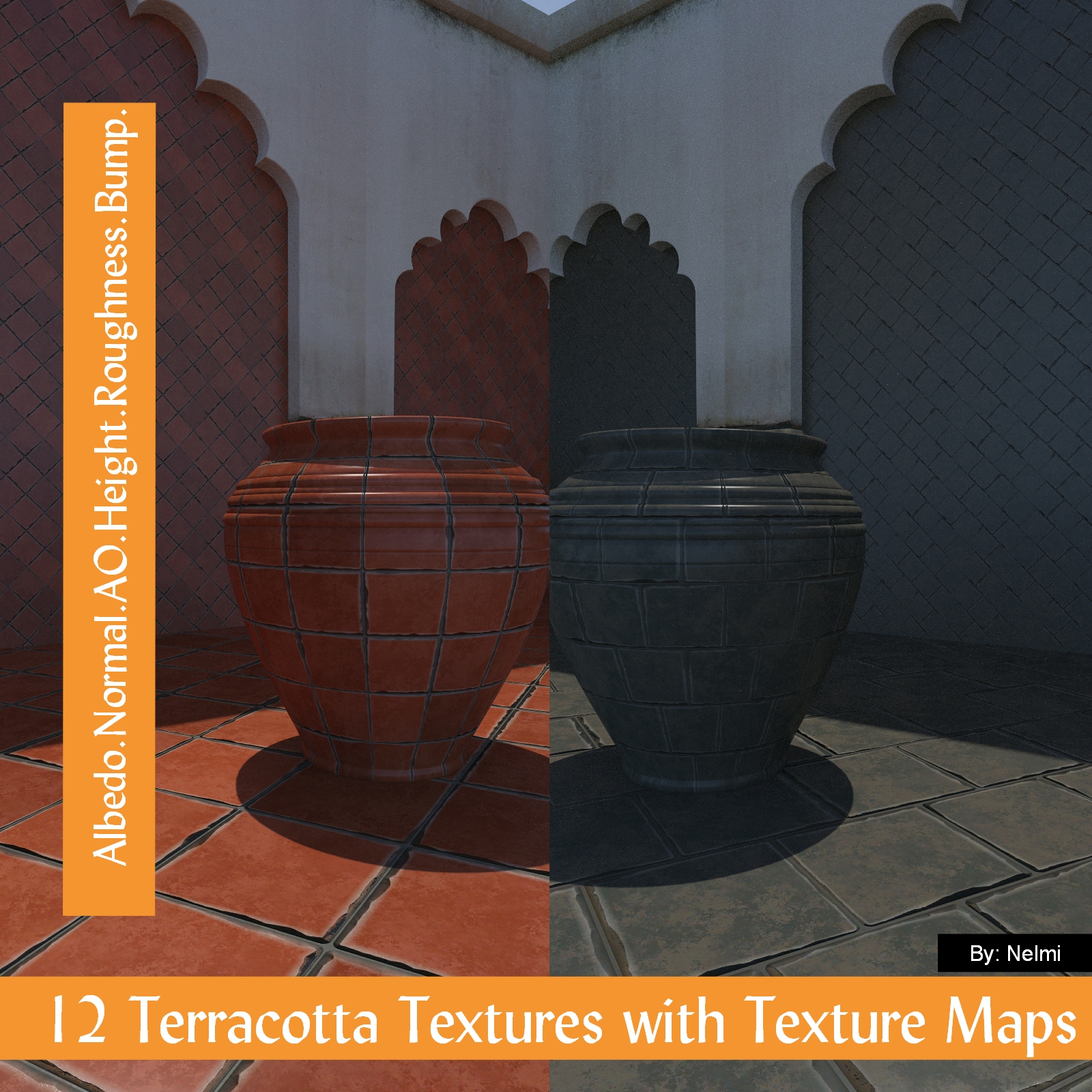 12 Seamless Terracotta Tiles and Texture Maps by N/A