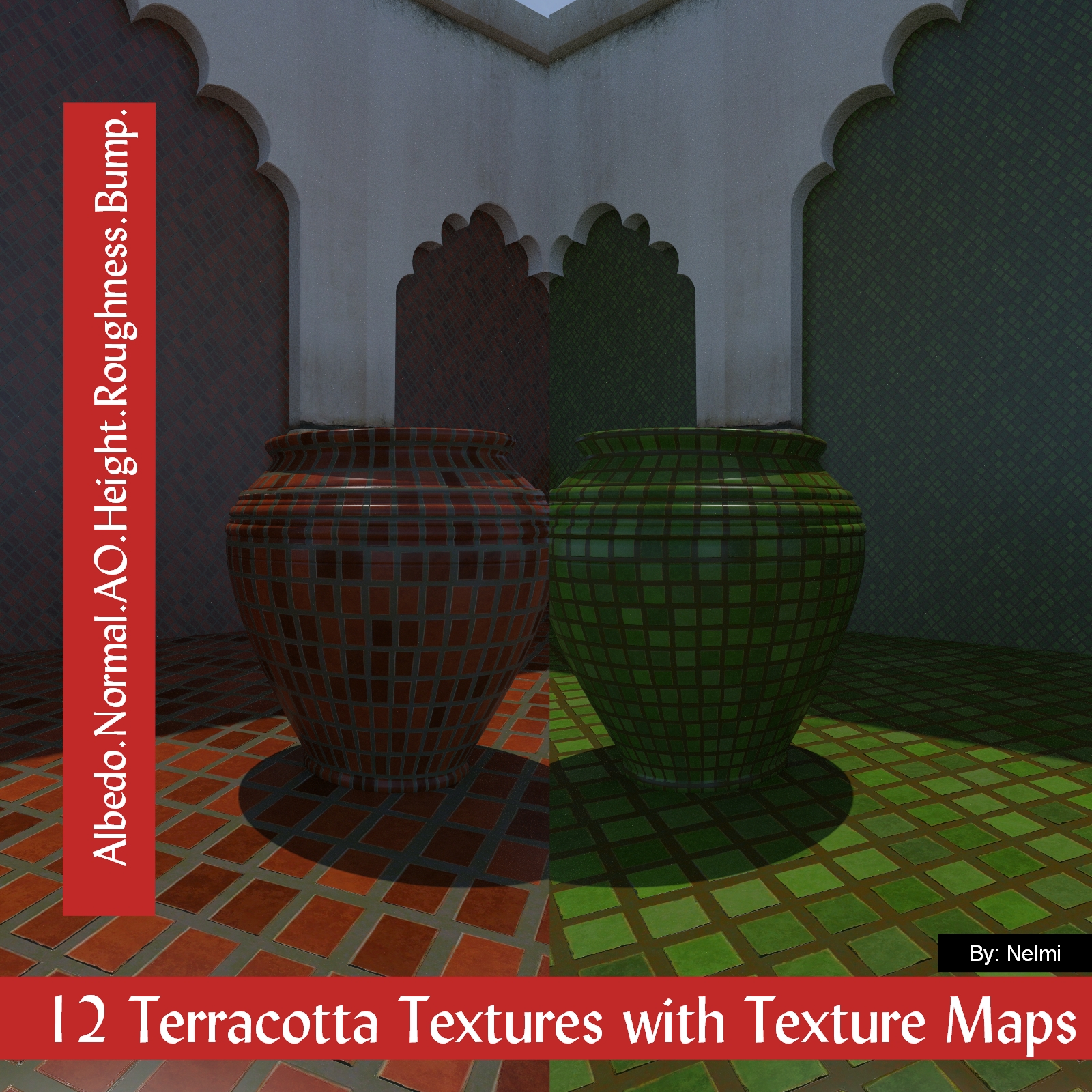 12 Seamless Terracotta Tiles and Texture Maps by N/A