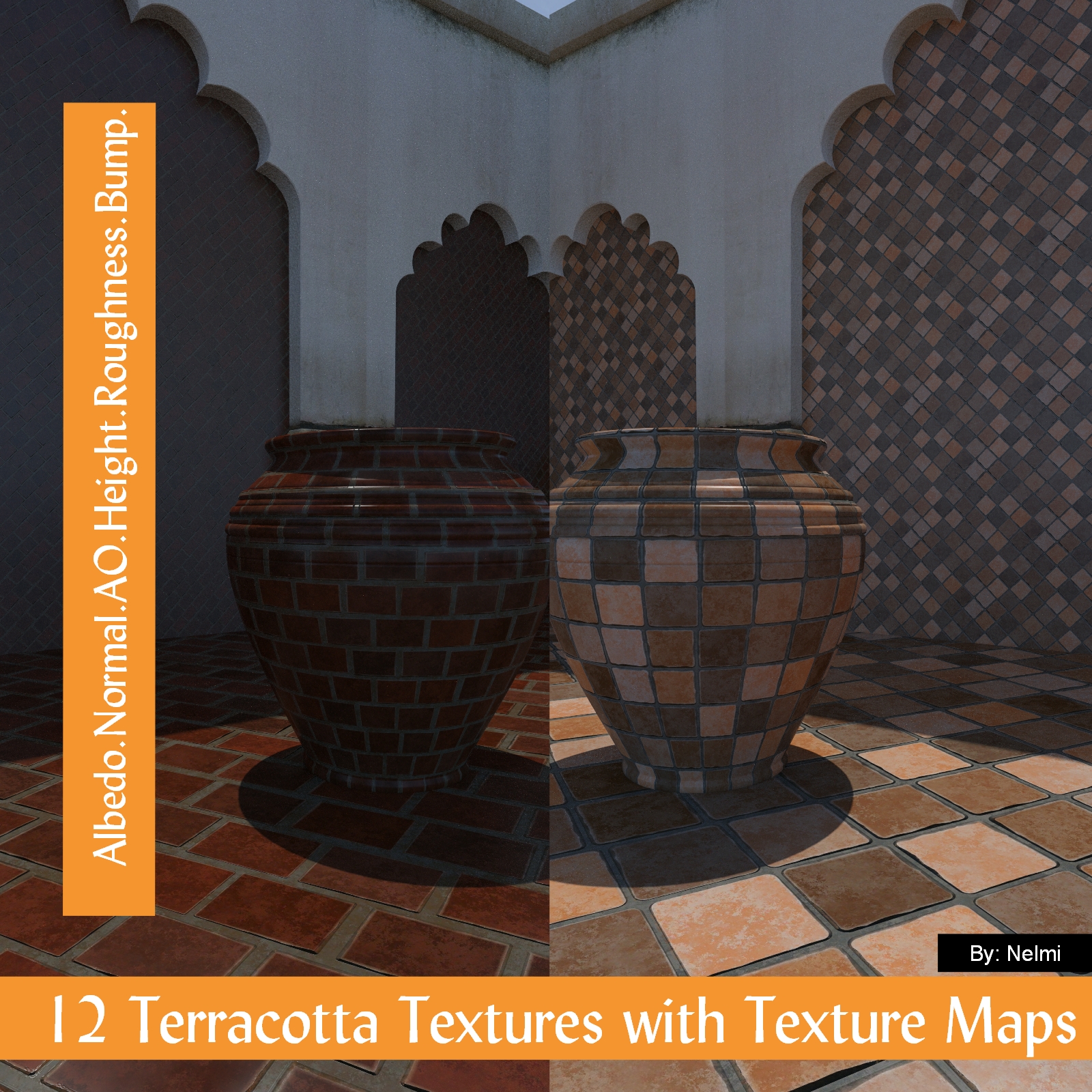 12 Seamless Terracotta Tiles and Texture Maps by N/A