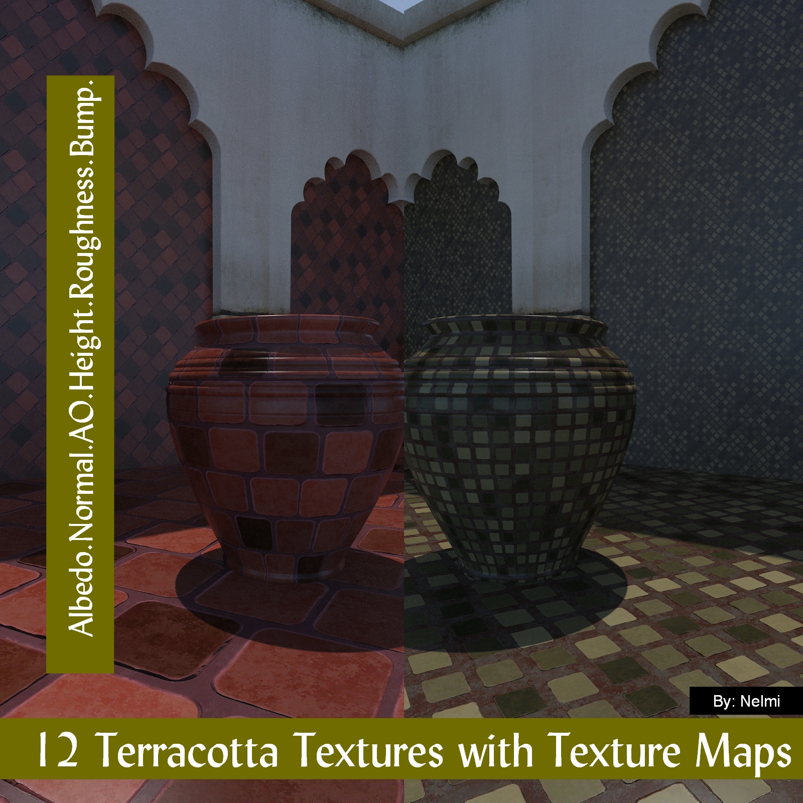 12 Seamless Terracotta Tiles and Texture Maps by N/A