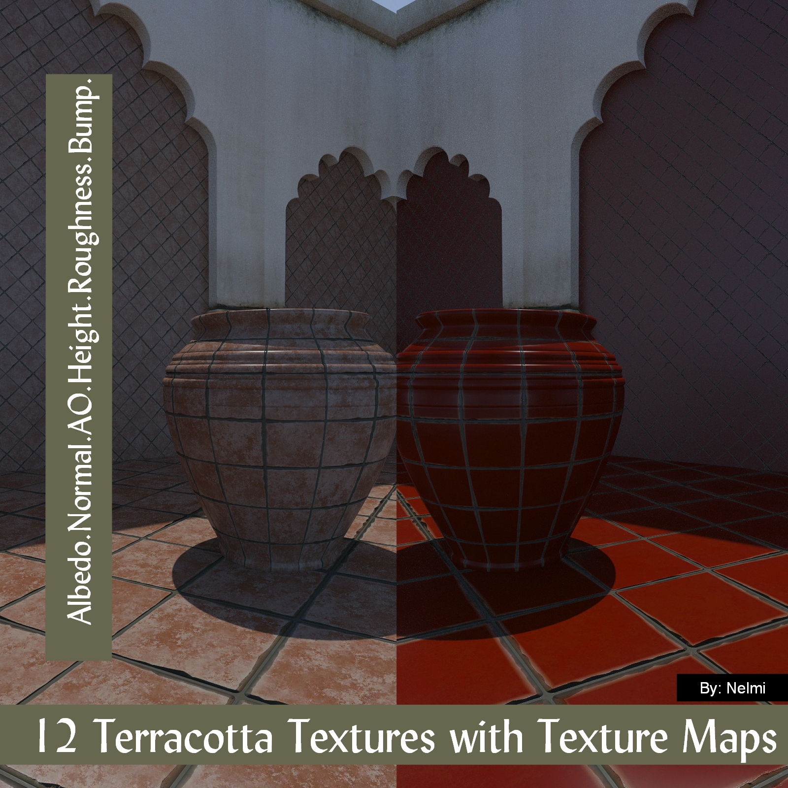 12 Seamless Terracotta Tiles and Texture Maps by N/A