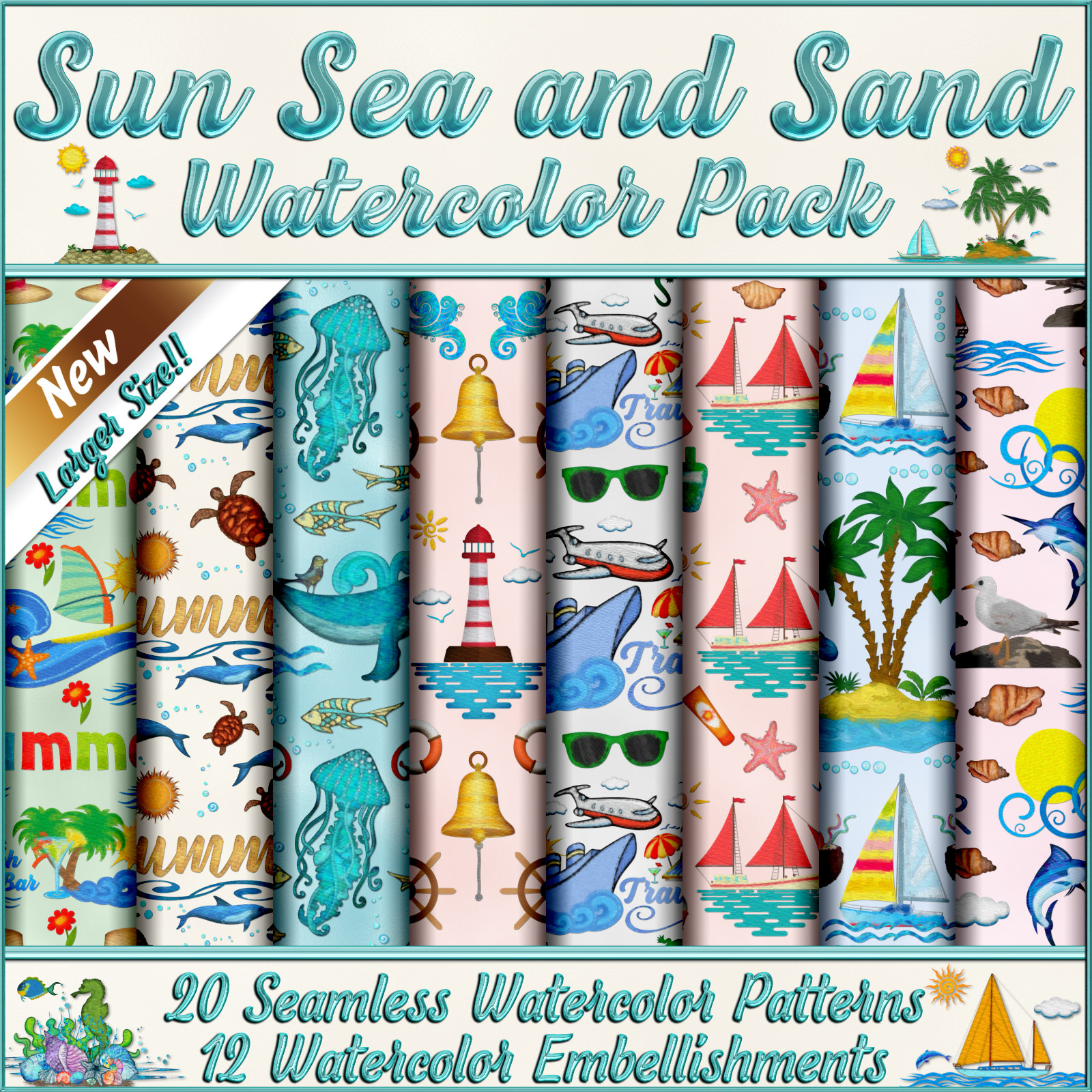 Sun Sea and Sand Watercolor Pack by N/A