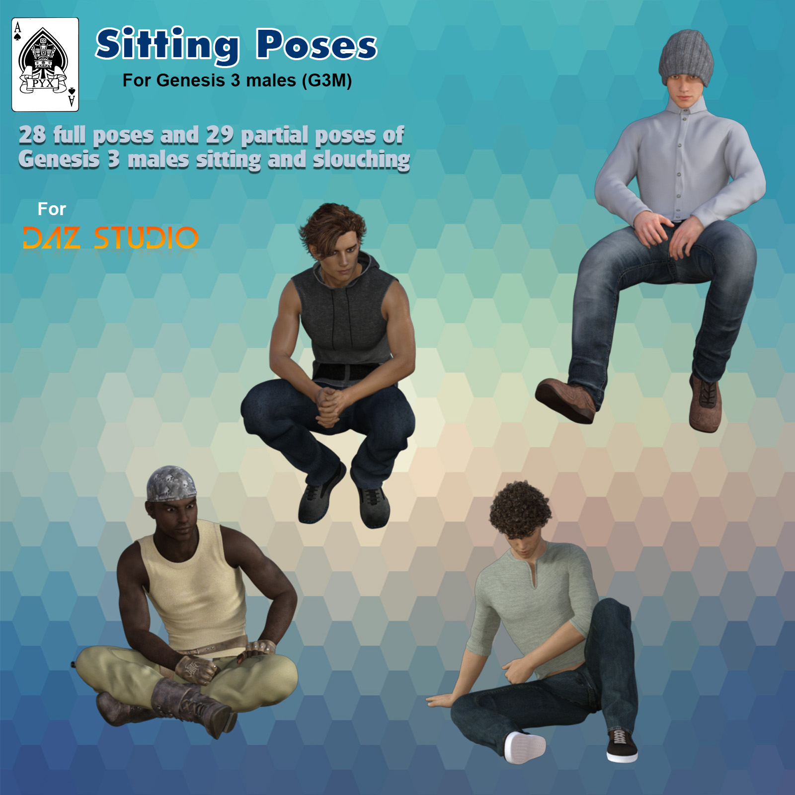 Sitting poses for Genesis 3 males by N/A