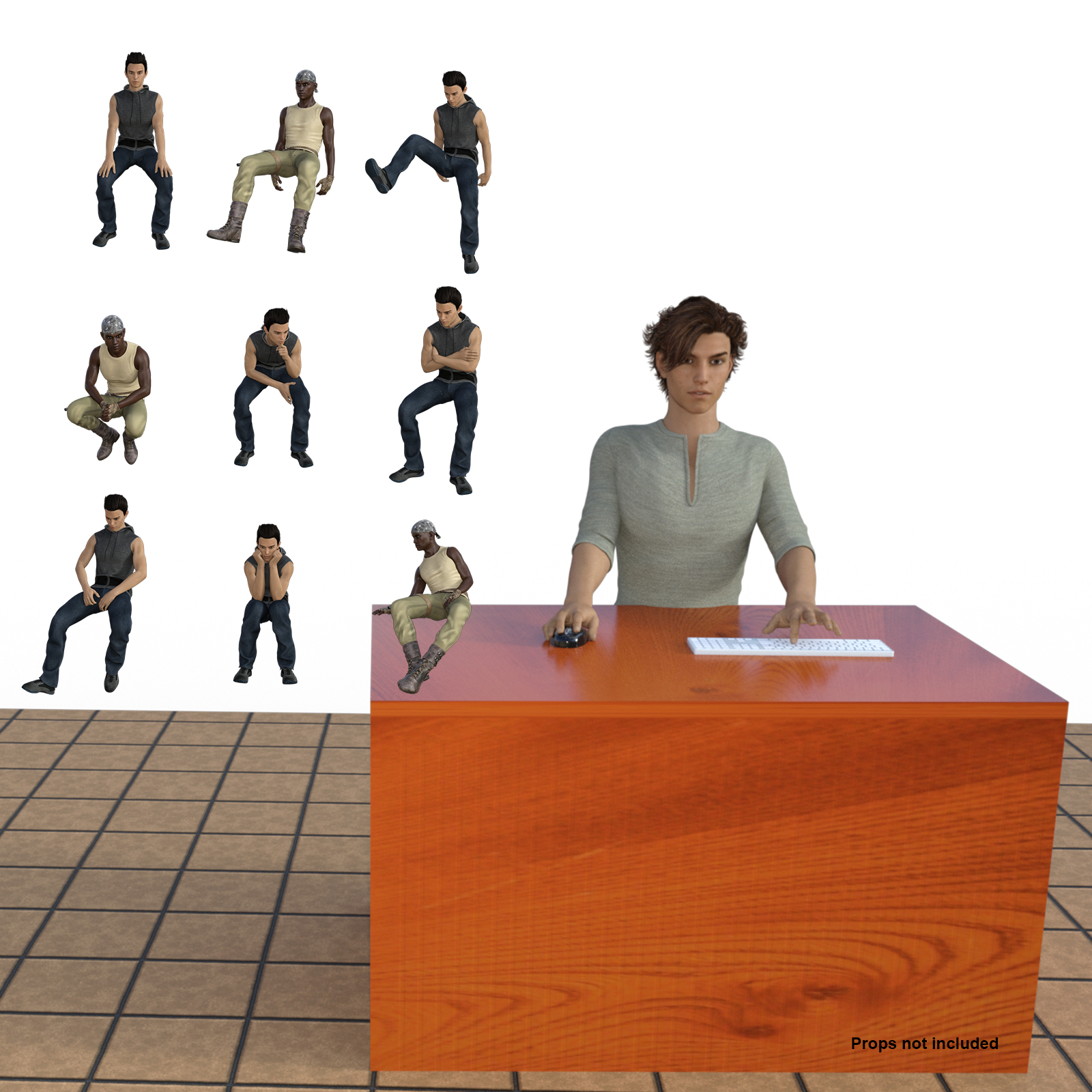 Sitting poses for Genesis 3 males by N/A