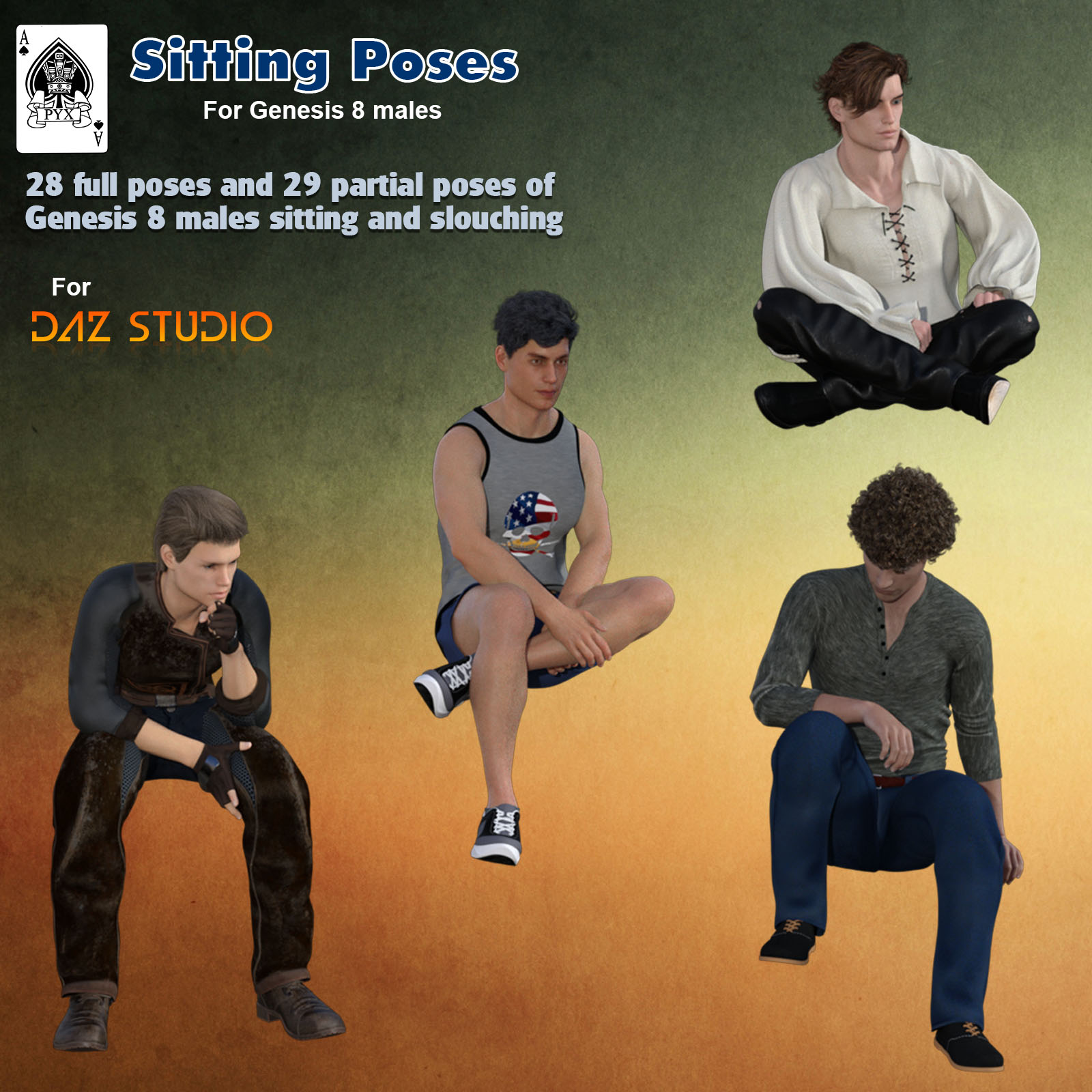 Sitting poses for Genesis 8 males by N/A