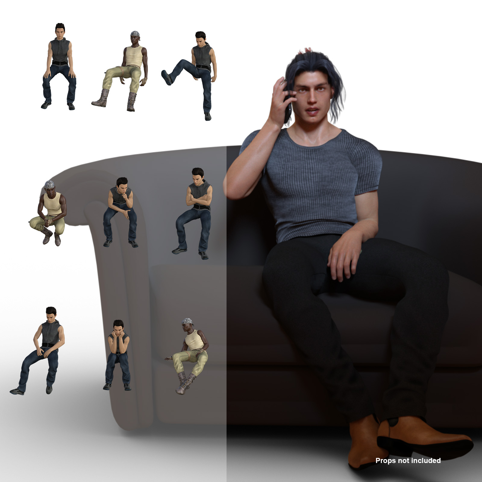 Sitting poses for Genesis 8 males by N/A