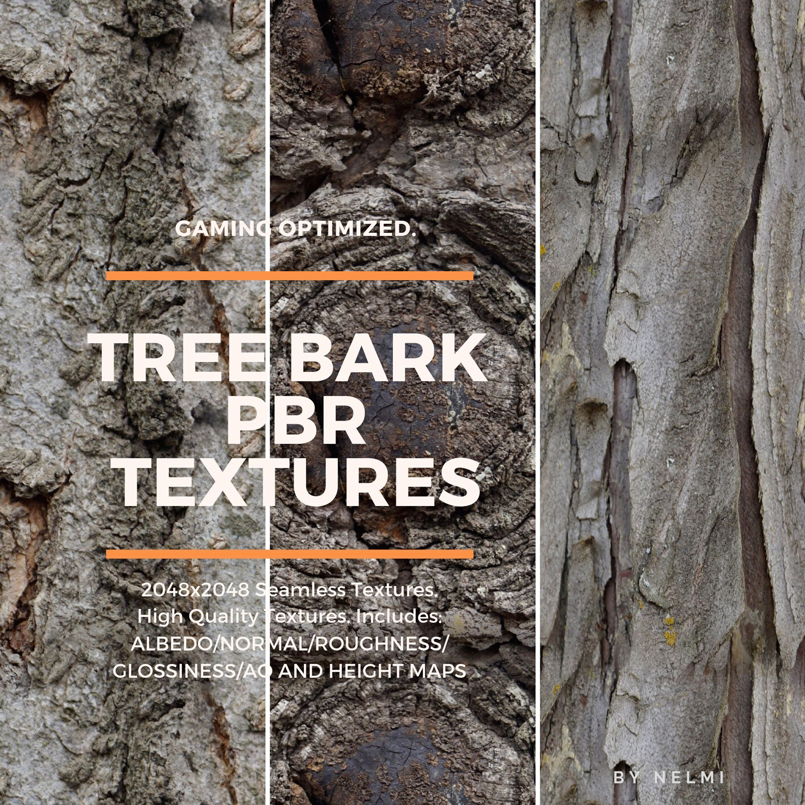 12 PBR Tree Bark Textures with Texture Maps by N/A