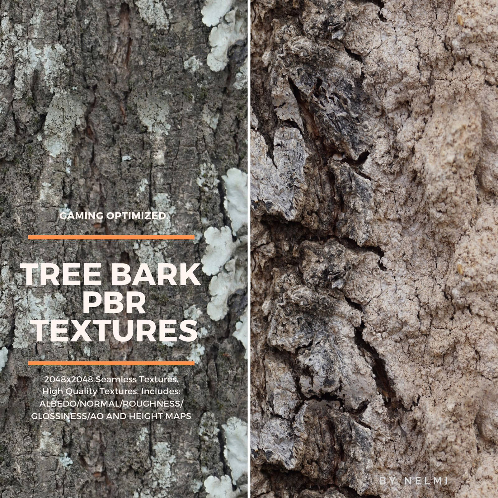 12 PBR Tree Bark Textures with Texture Maps by N/A