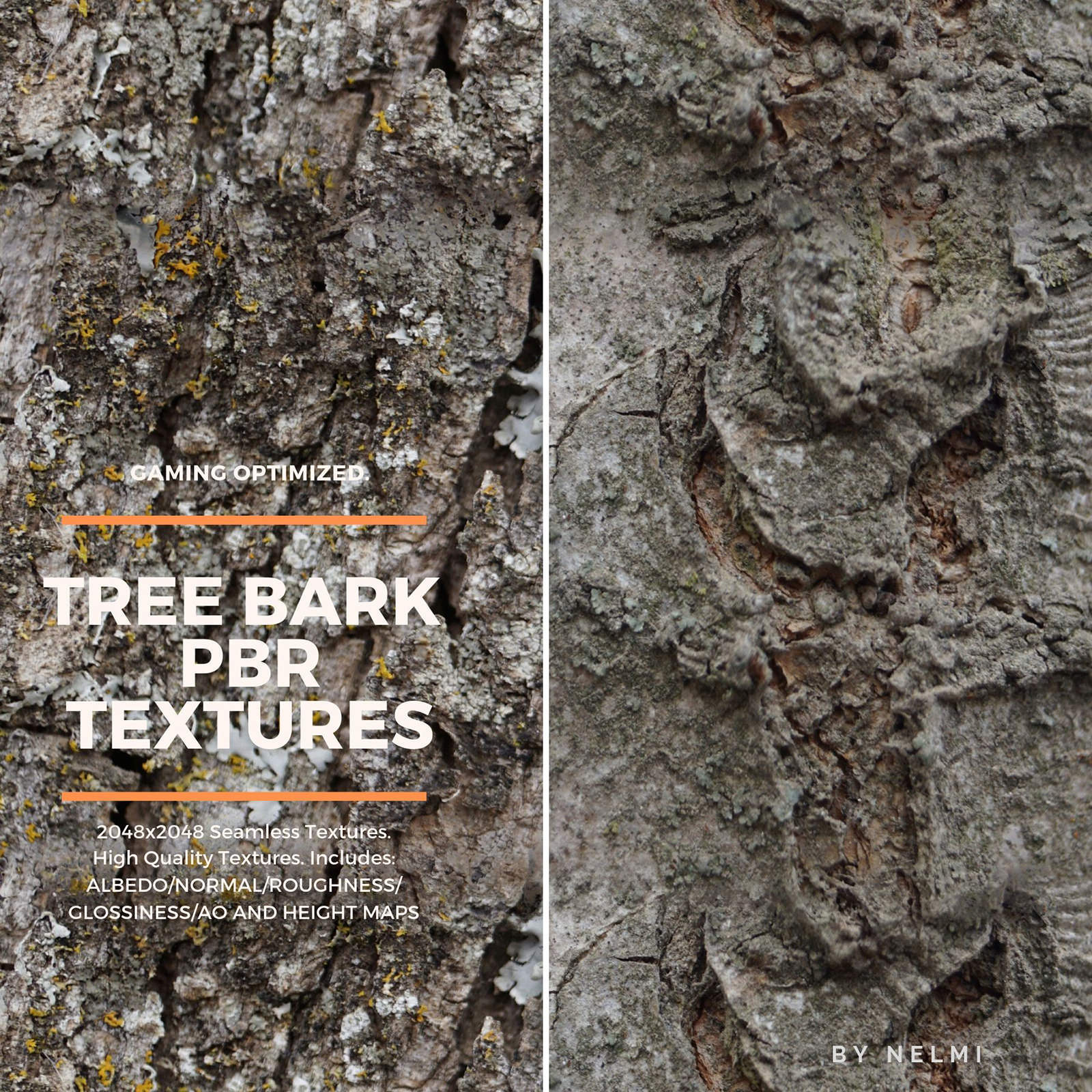 12 PBR Tree Bark Textures with Texture Maps by N/A