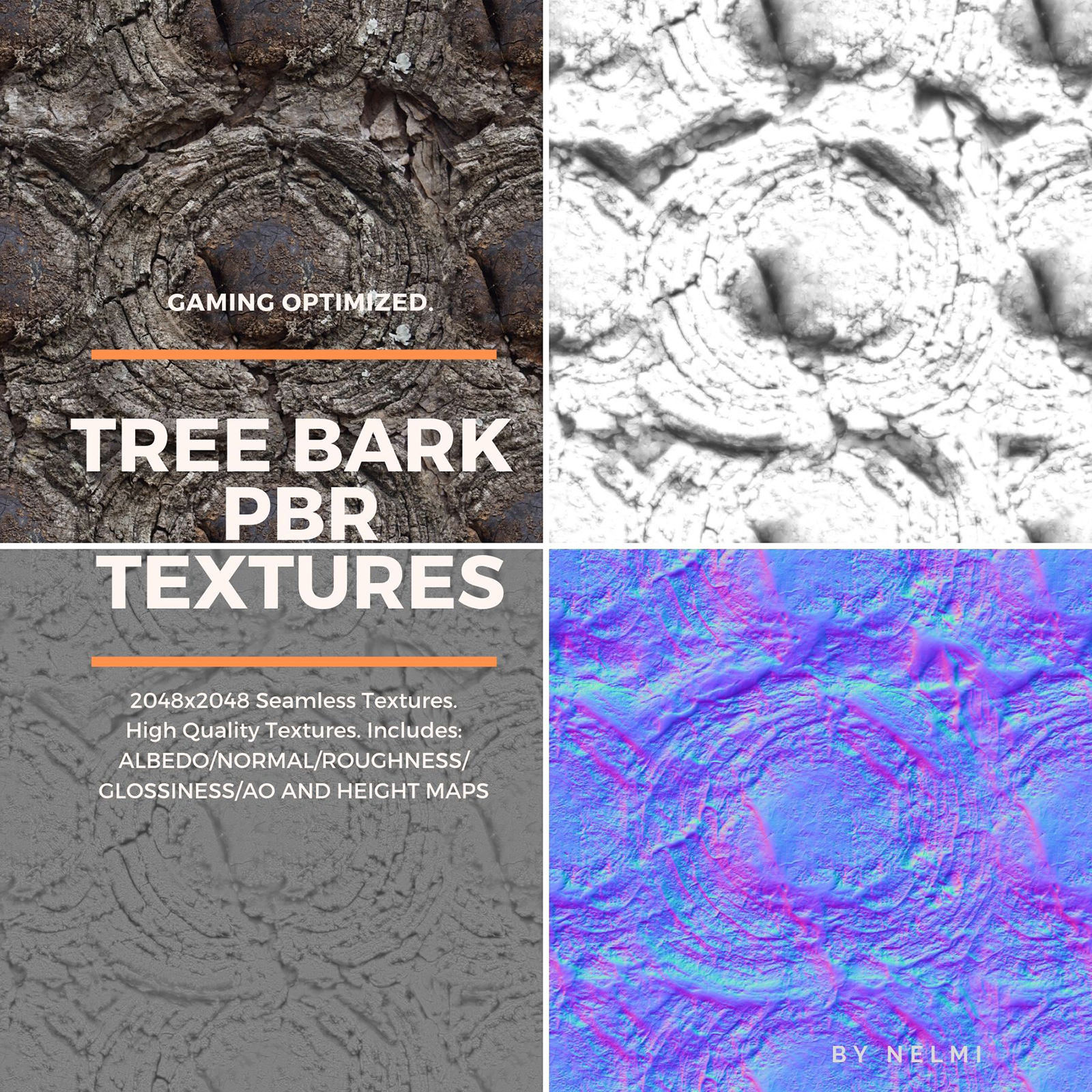 12 PBR Tree Bark Textures with Texture Maps by N/A