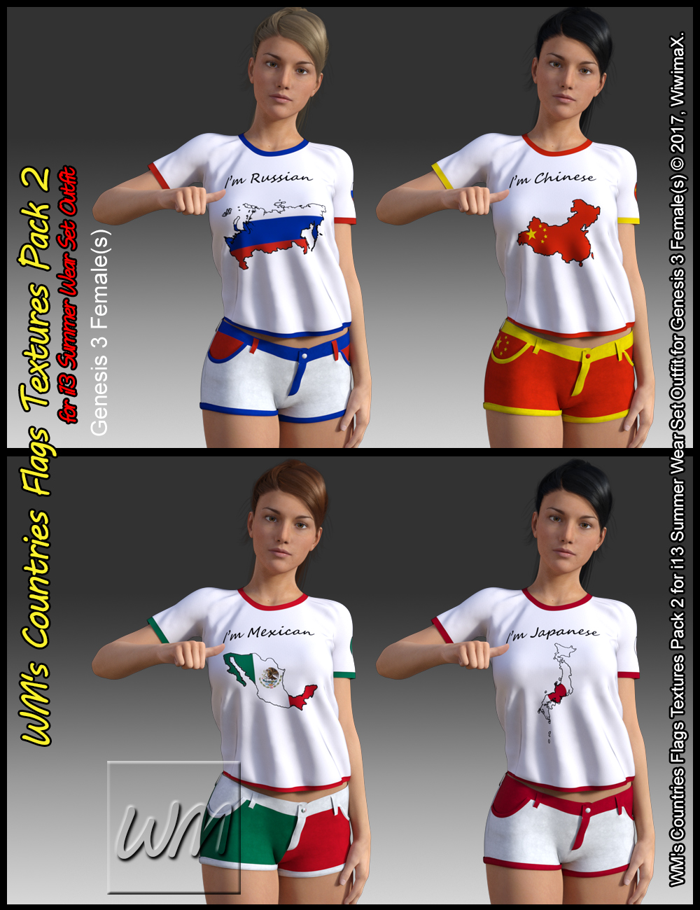 WM's Countries Flags Textures Pack 2 for i13 Summer Wear Set Outfit by N/A