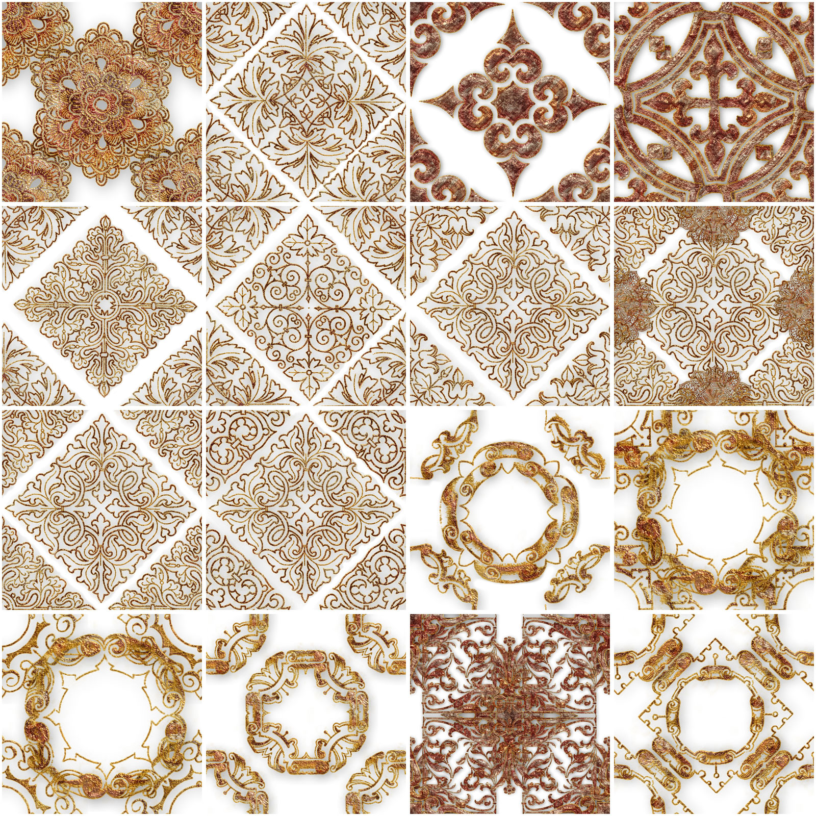 Gold Victorian Ornaments Seamless PNG and PS Patterns by N/A
