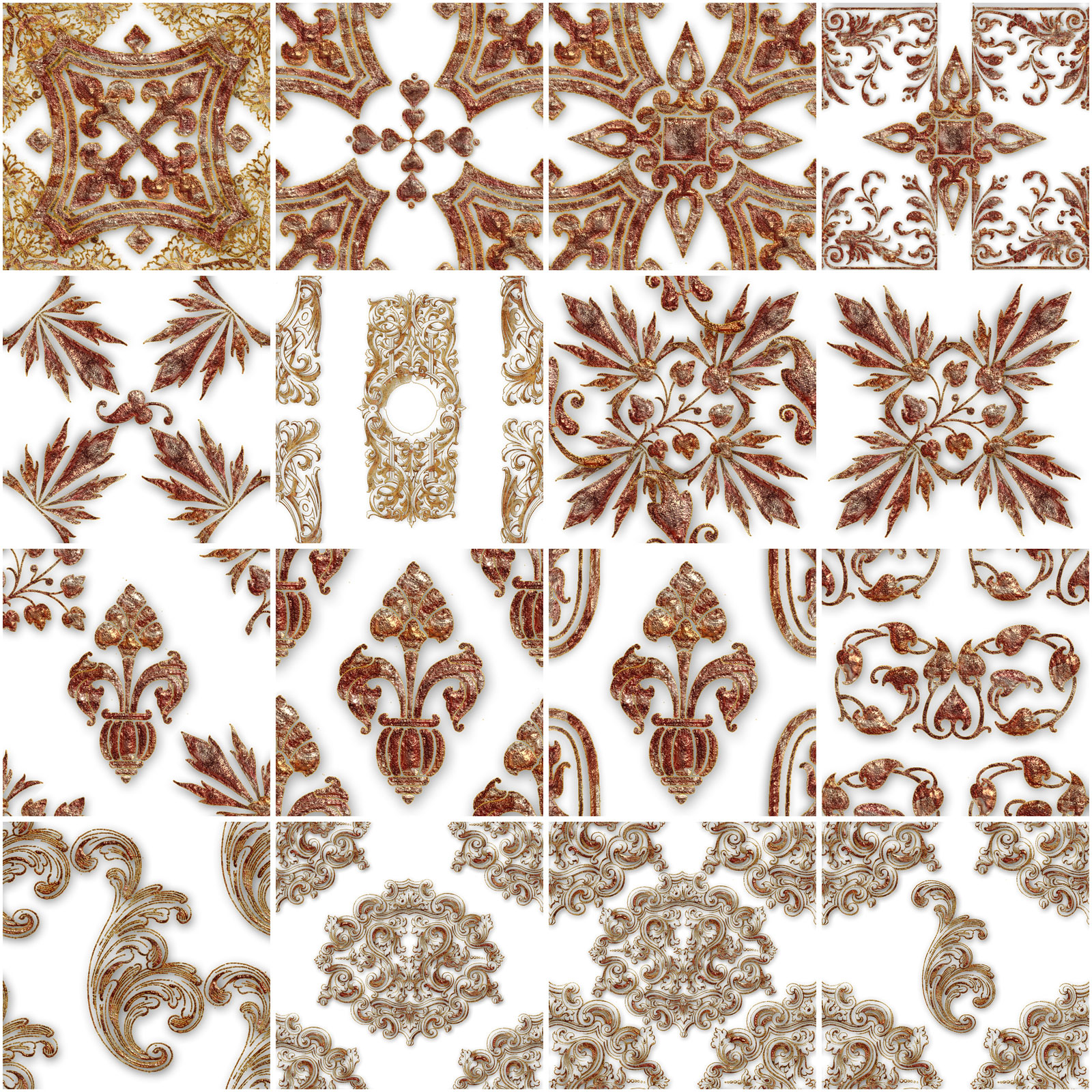 Gold Victorian Ornaments Seamless PNG and PS Patterns by N/A