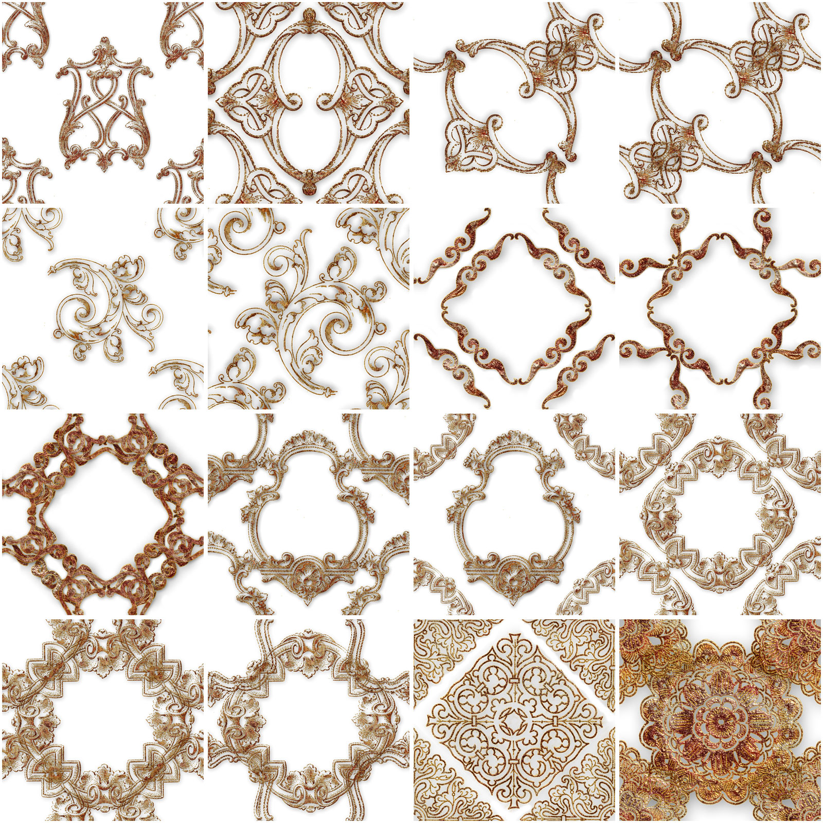Gold Victorian Ornaments Seamless PNG and PS Patterns by N/A