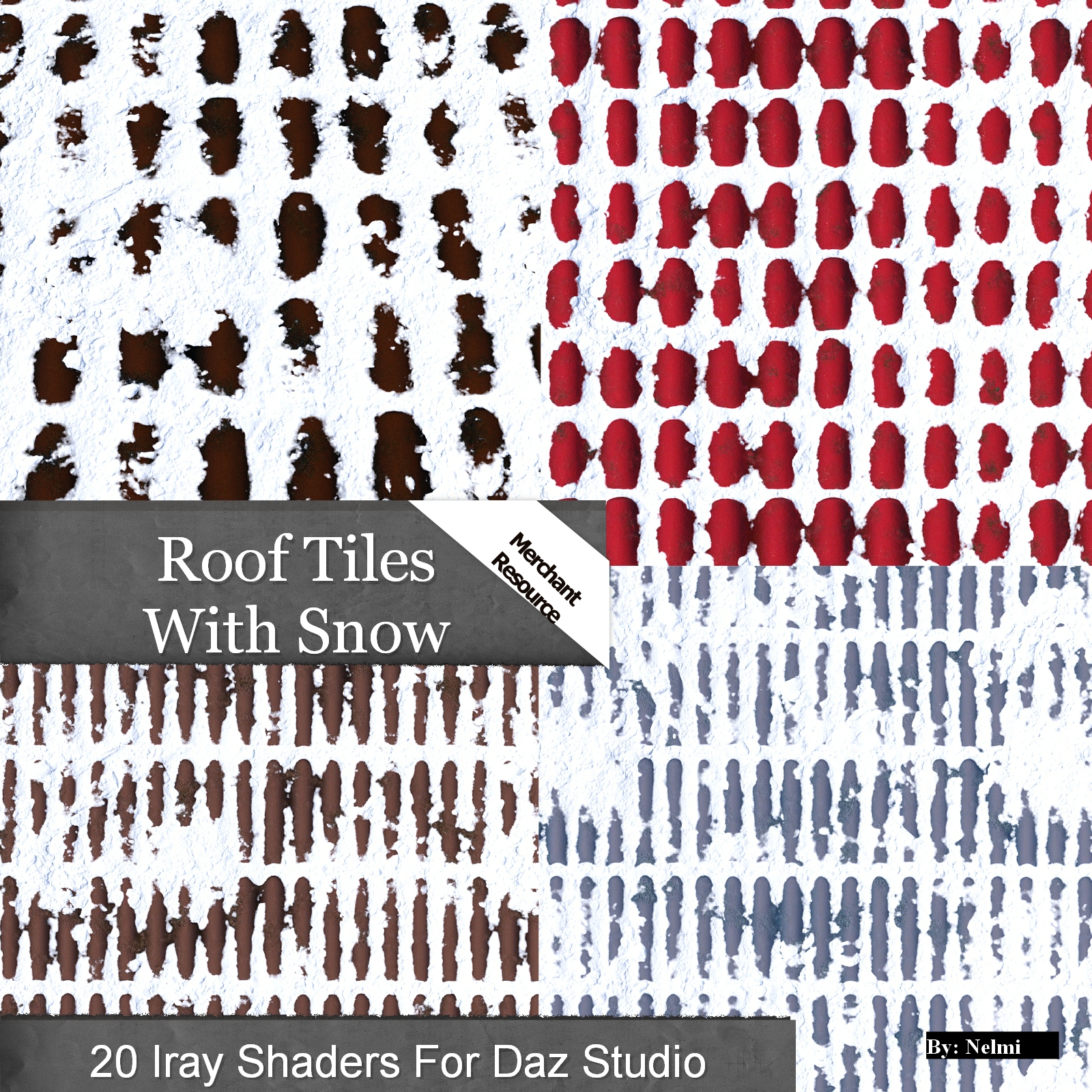 20 Roof Tiles with Snow Iray Shaders - Merchant Resource by N/A