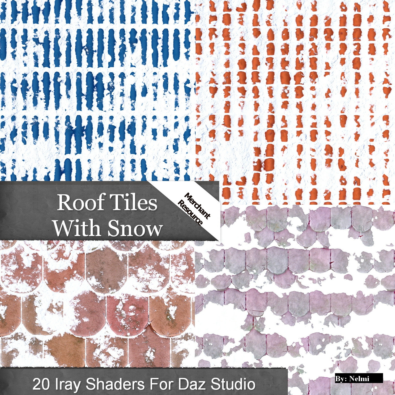 20 Roof Tiles with Snow Iray Shaders - Merchant Resource by N/A
