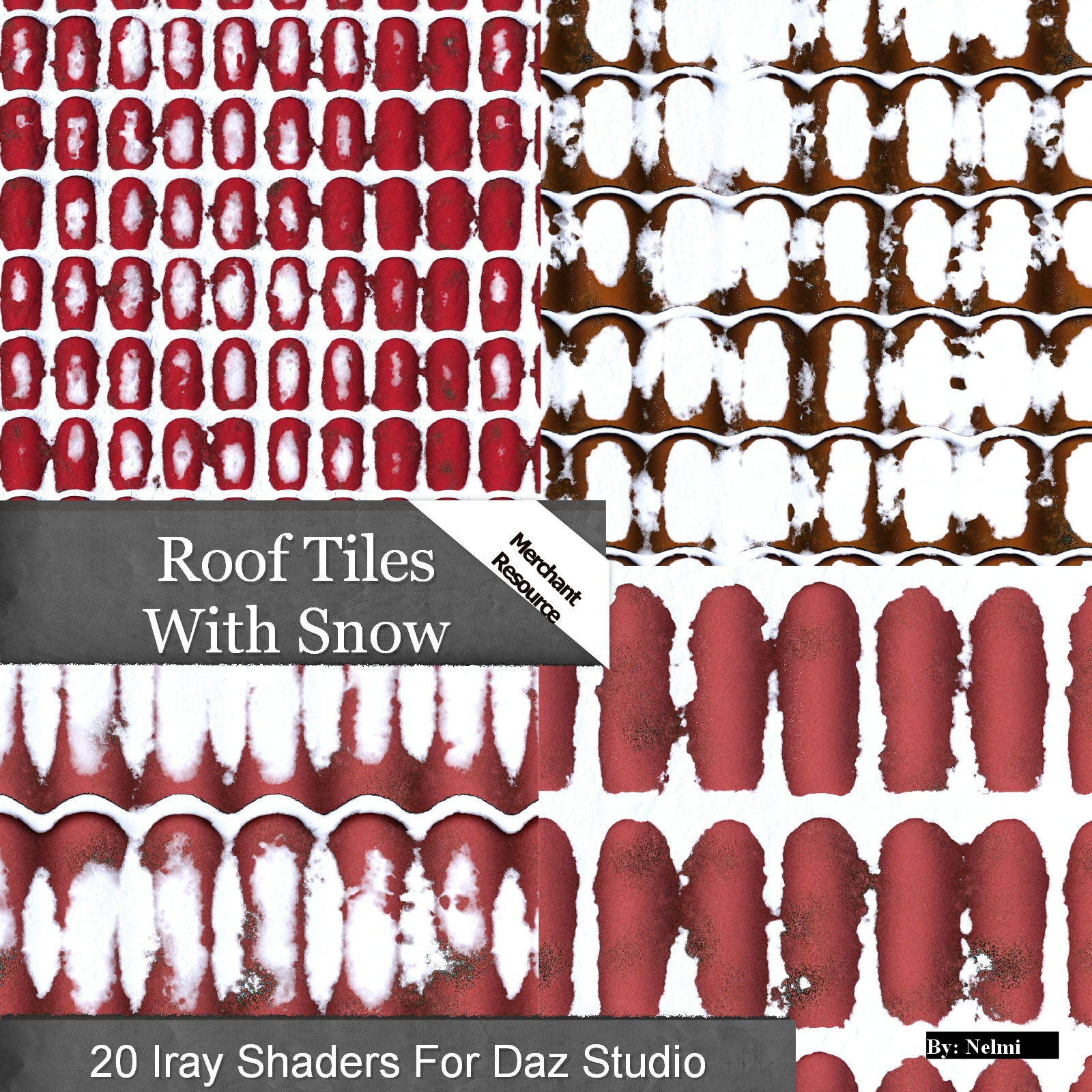 20 Roof Tiles with Snow Iray Shaders - Merchant Resource by N/A