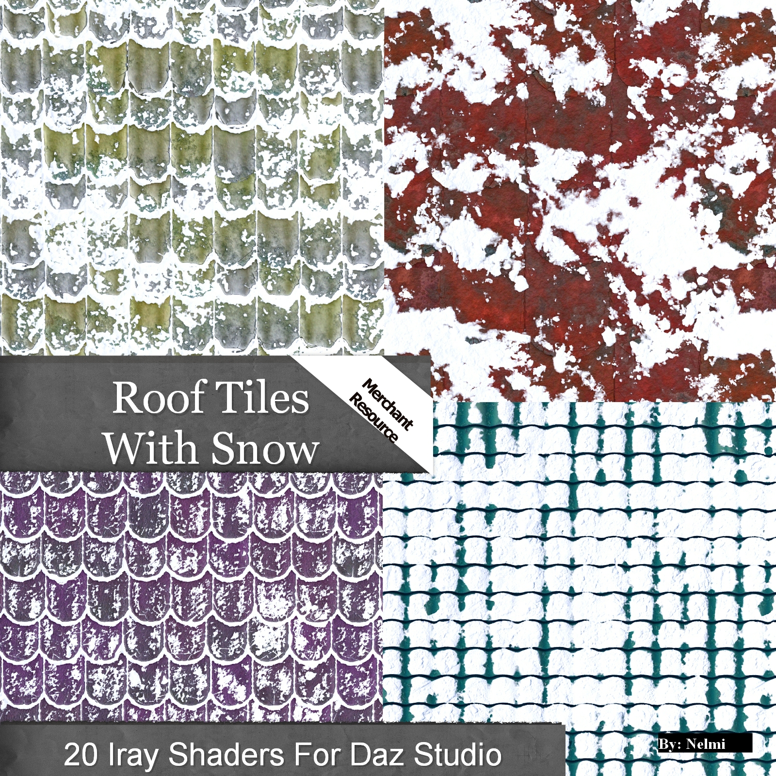 20 Roof Tiles with Snow Iray Shaders - Merchant Resource by N/A