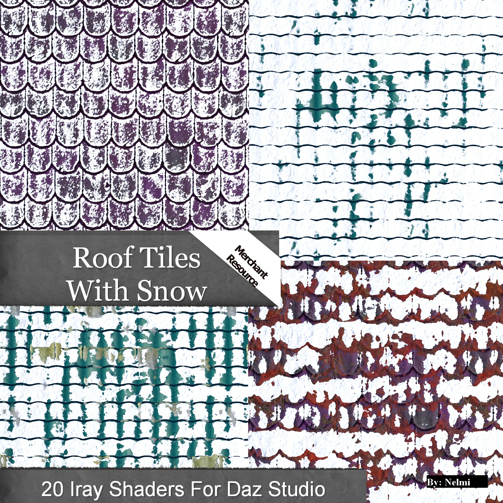 20 Roof Tiles with Snow Iray Shaders - Merchant Resource by N/A