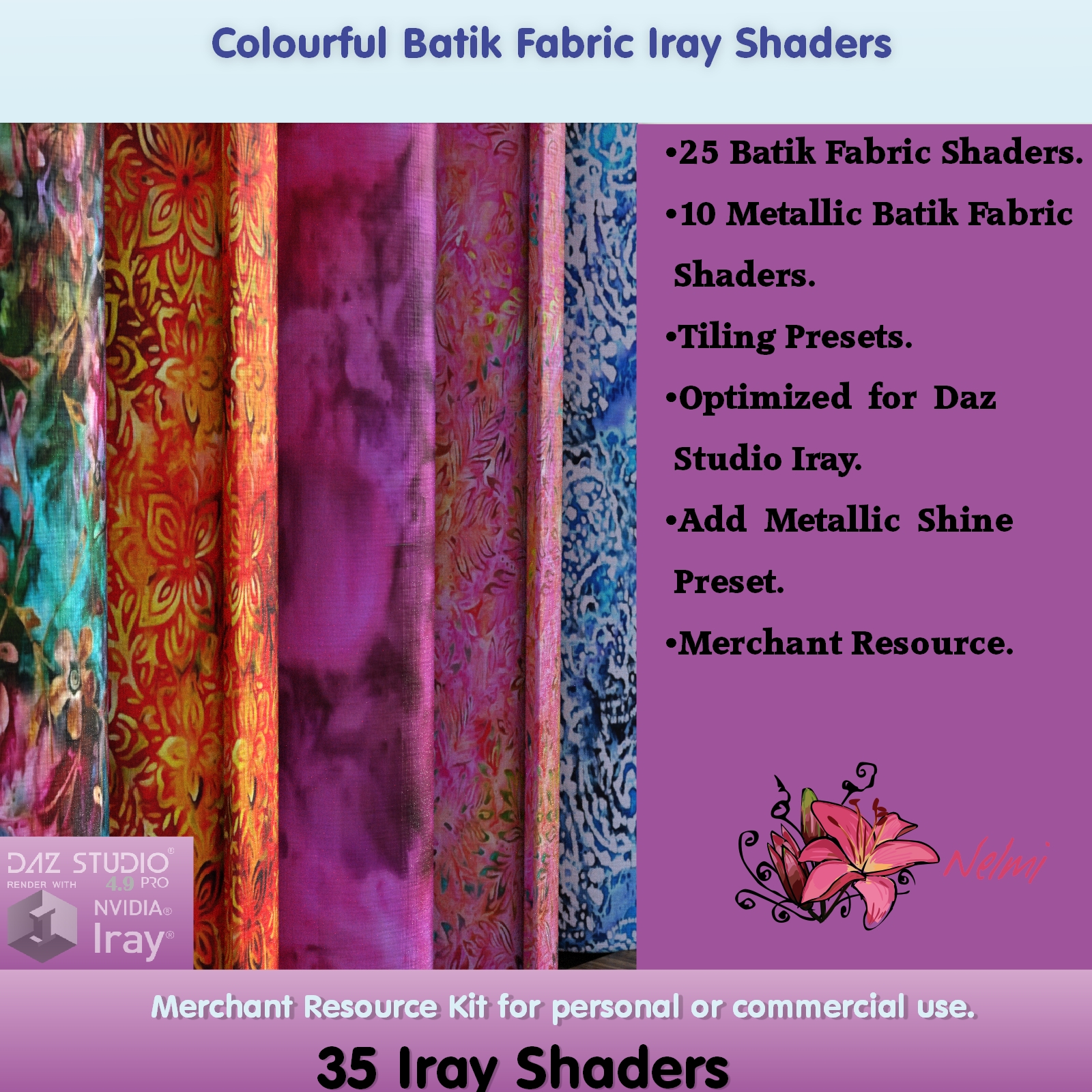 Colourful Batik Fabric Iray Shaders - Merchant Resource by N/A