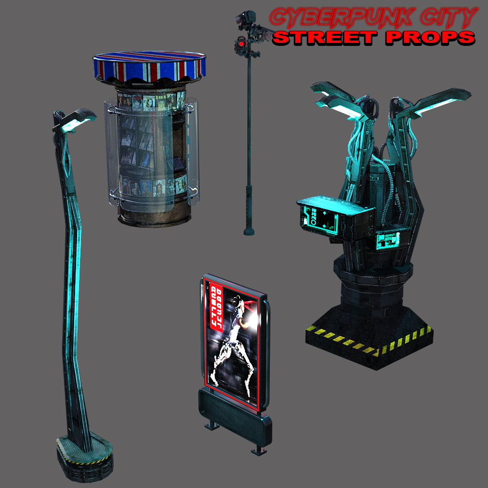 Cyberpunk City STREET PROPS for DS Iray by N/A