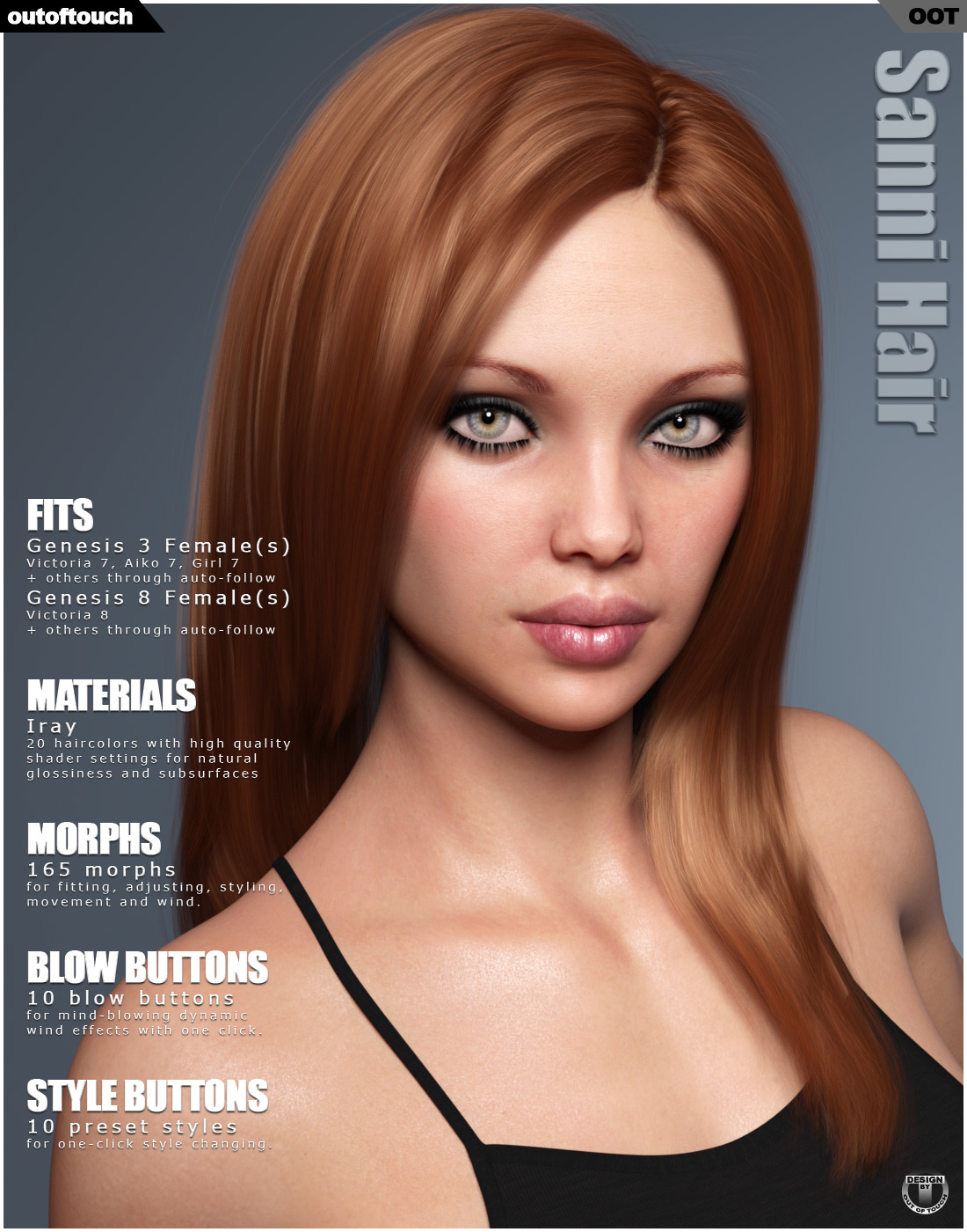 Sanni Hair for Genesis 3 and 8 Females by N/A