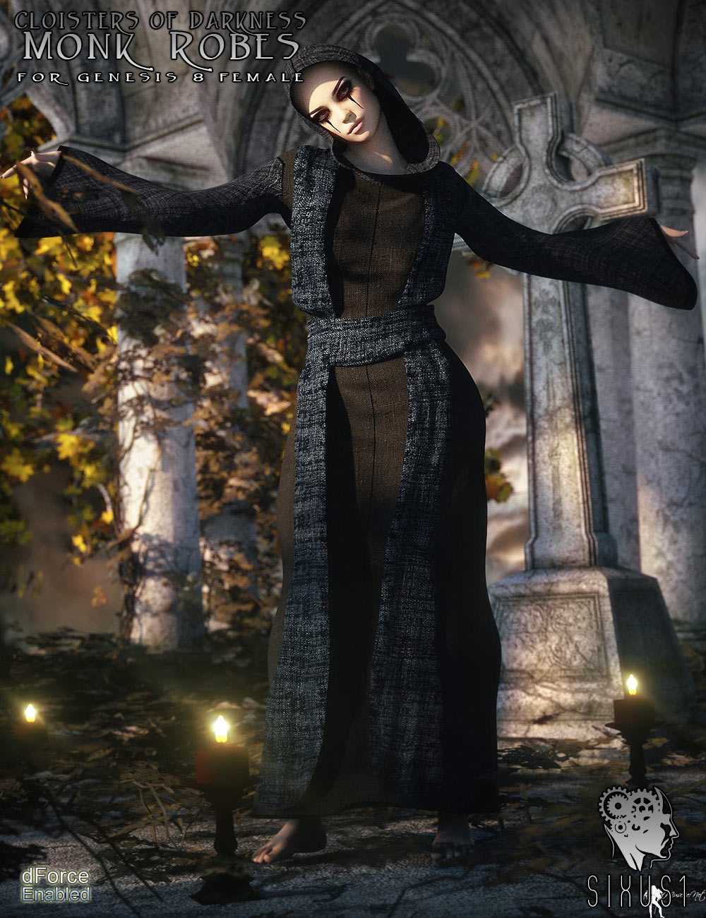 Cloisters of Darkness: Monk Robes for Genesis 8 Female by N/A