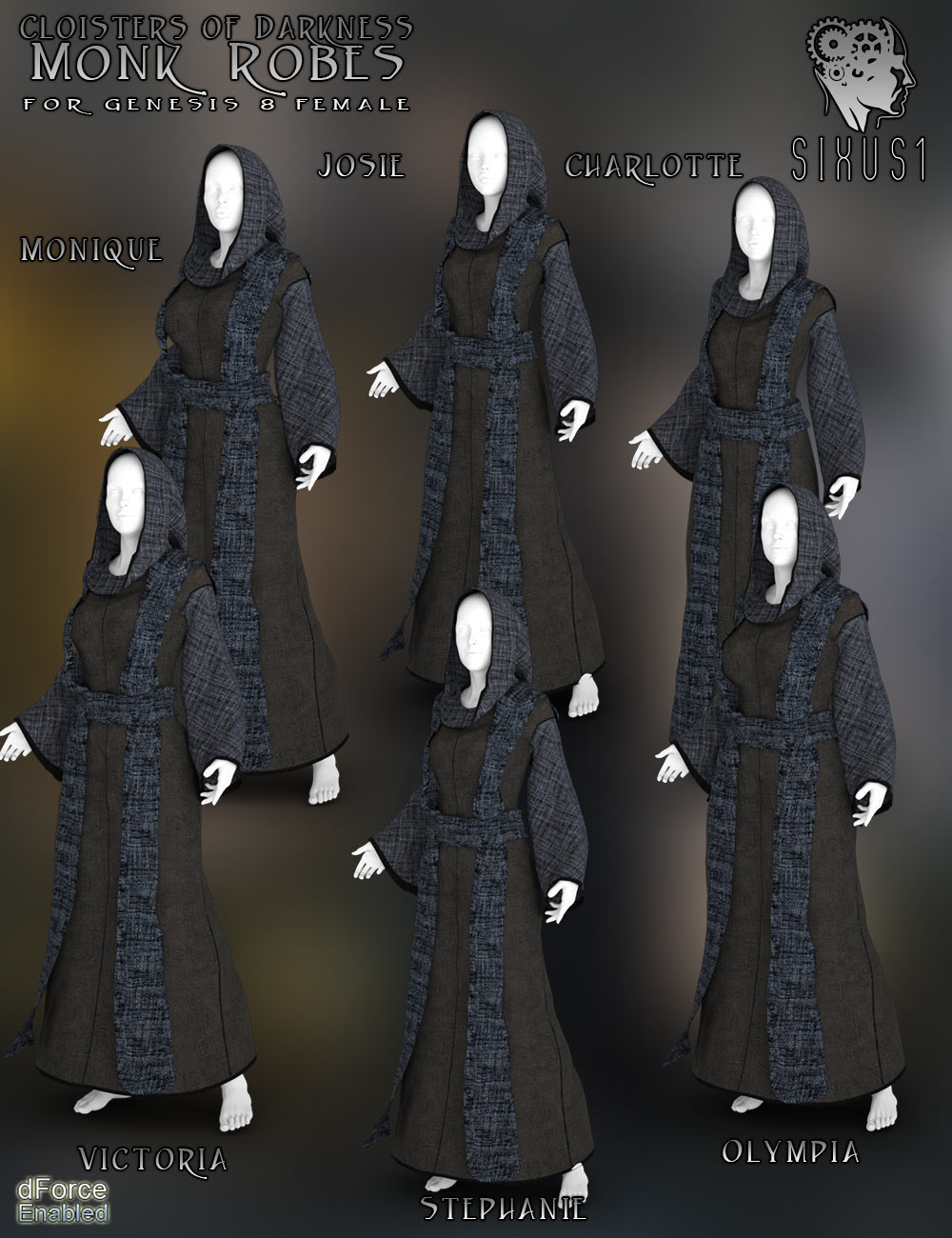 Cloisters of Darkness: Monk Robes for Genesis 8 Female by N/A