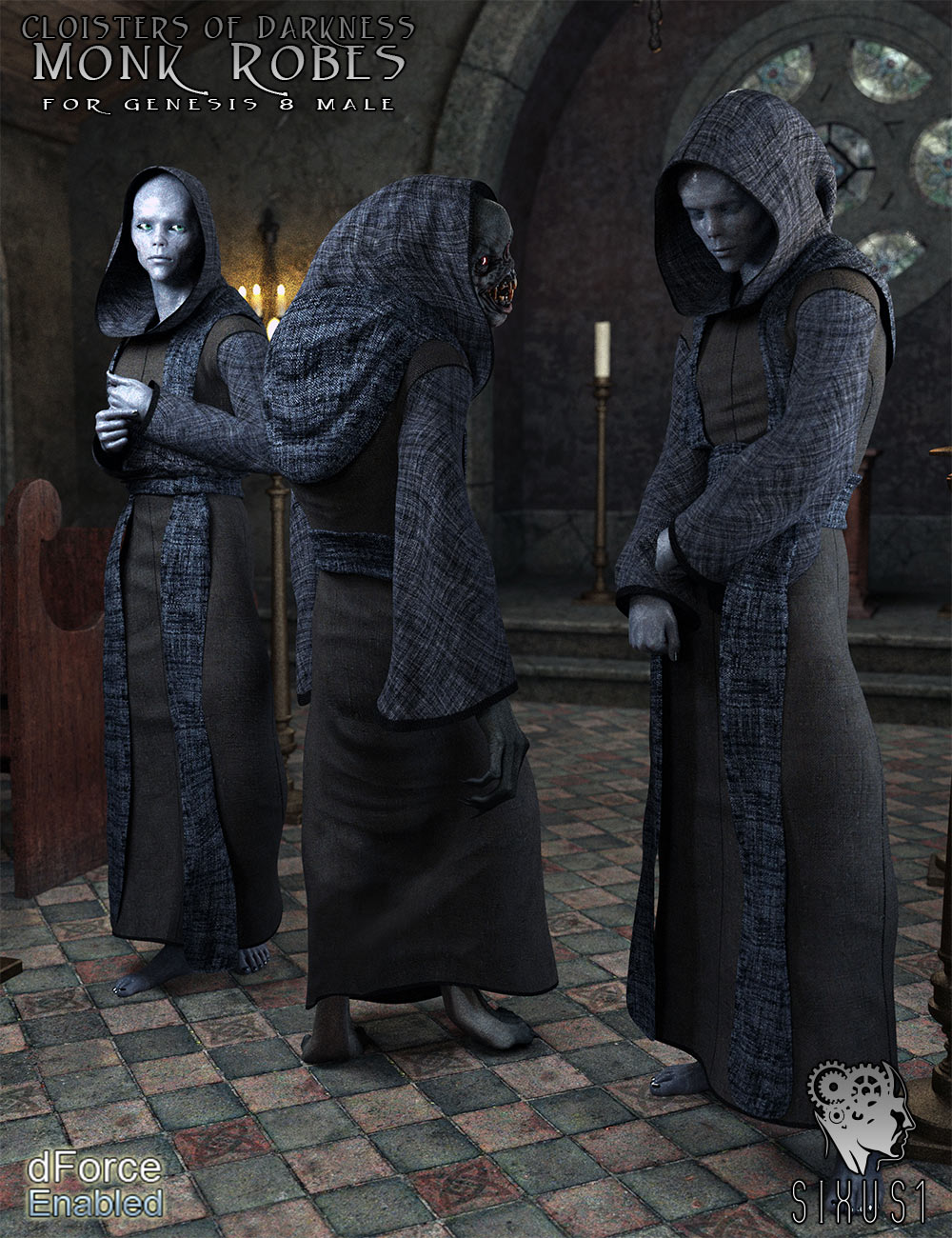 Cloisters of Darkness: Monk Robes for Genesis 8 Male by N/A