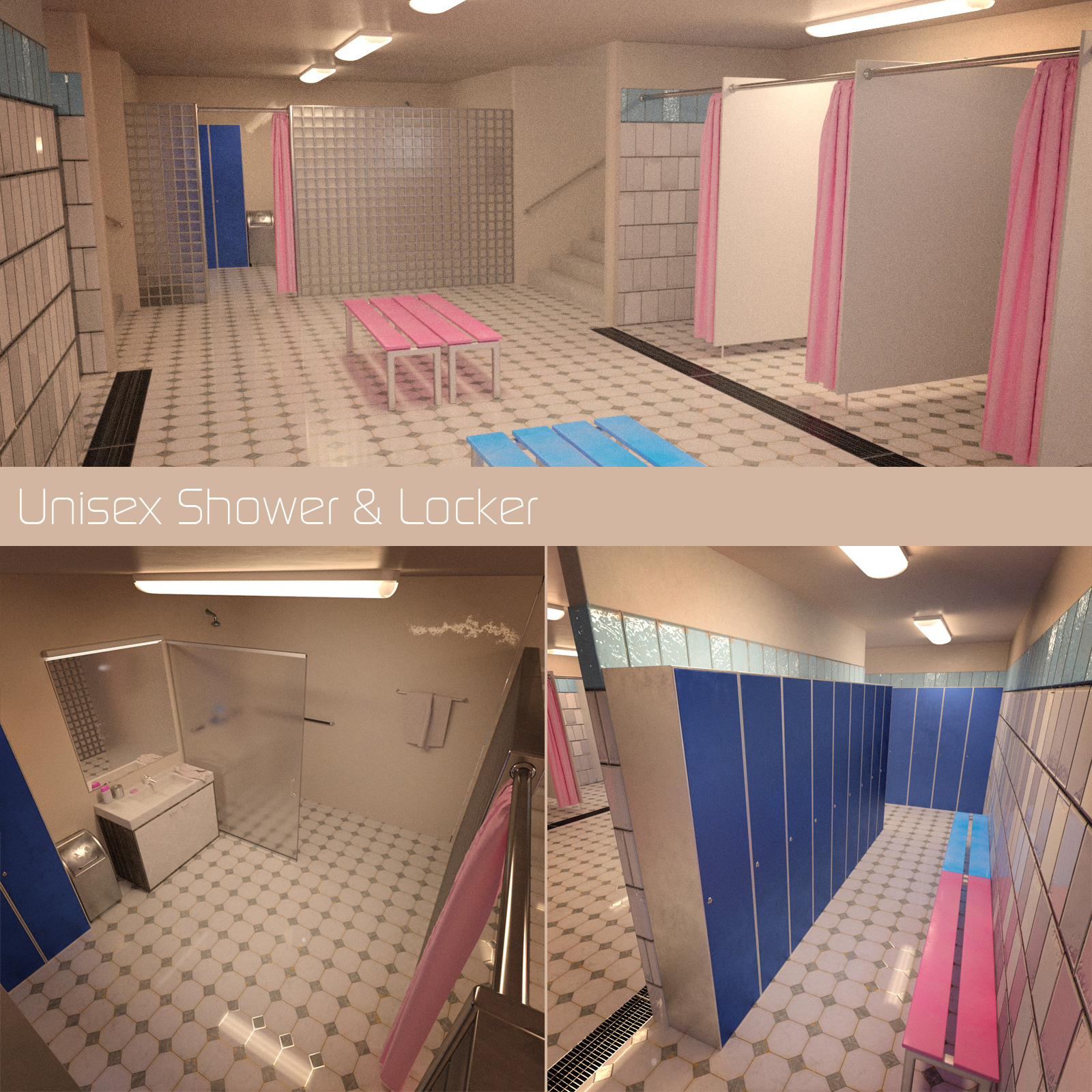 Unisex Shower & Locker with G3F & G3M Poses by N/A