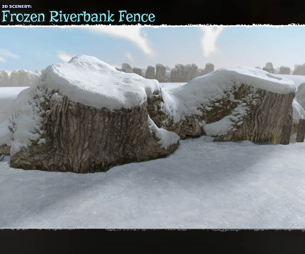 3D Scenery: Frozen Riverbank Fence by N/A