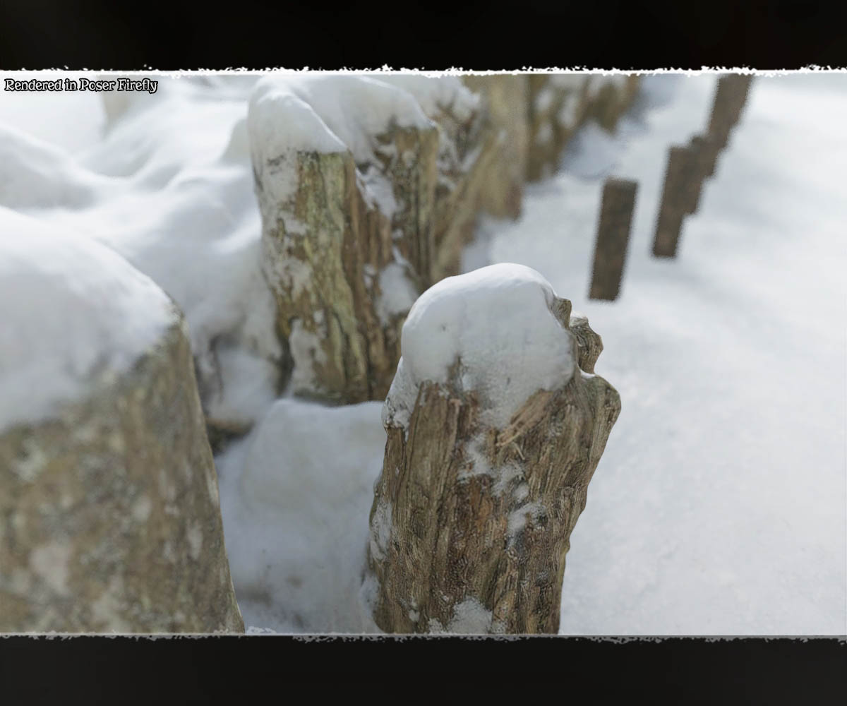 3D Scenery: Frozen Riverbank Fence by N/A